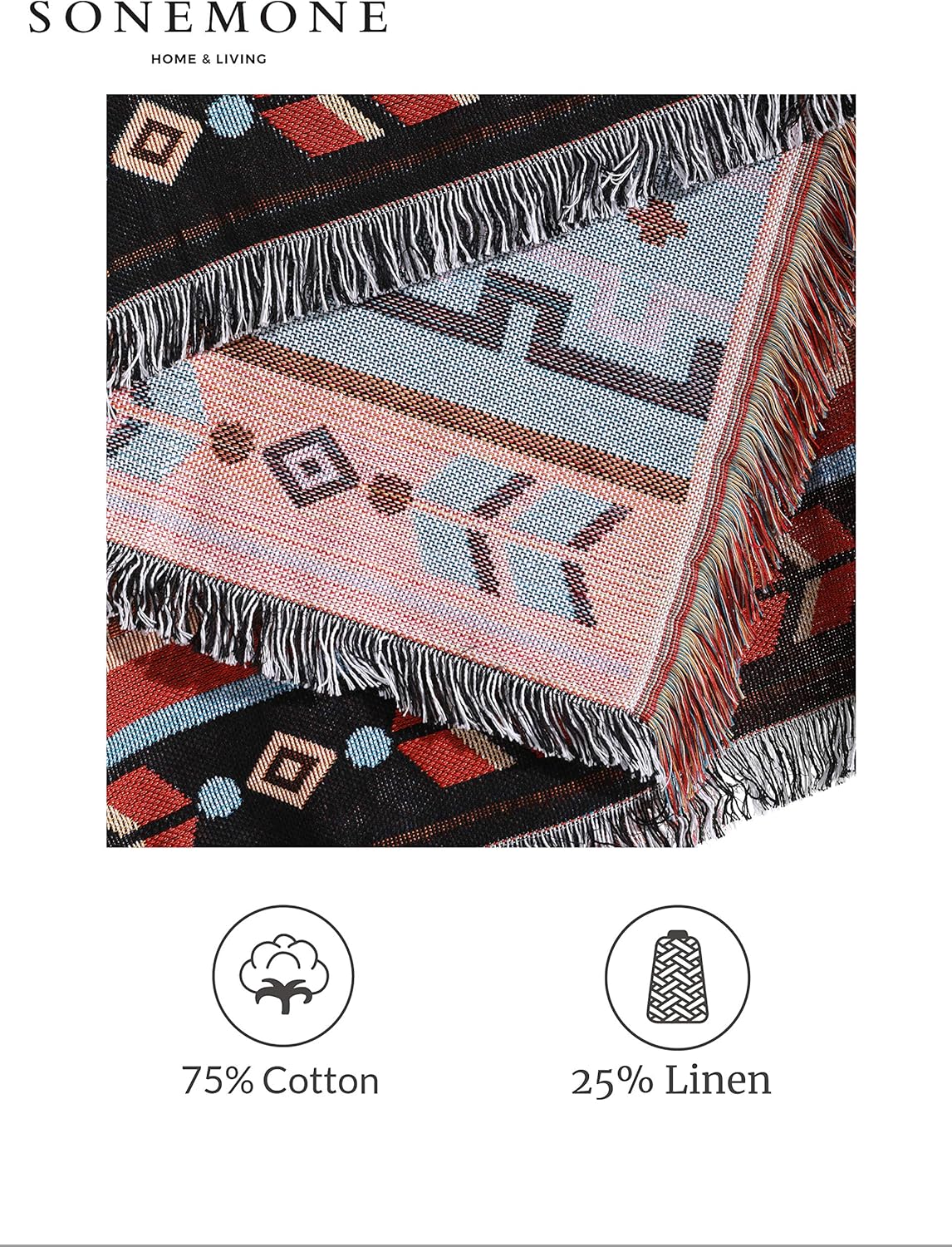 Sonemone – Suave manta diseño bohemio azteca para usar todo el año, en el hogar, para sofá, cama, playa o para viajar, de 50×60 pulgadas