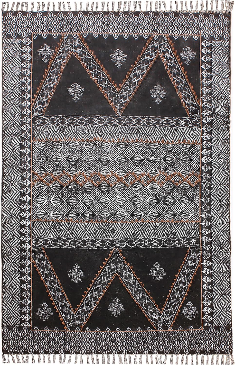 CASAVANI Collection – Alfombra cuadrada de 9 x 9 pies, alfombra geométrica Kilim Dhurrie de algodón negro, alfombra de uso para interiores y