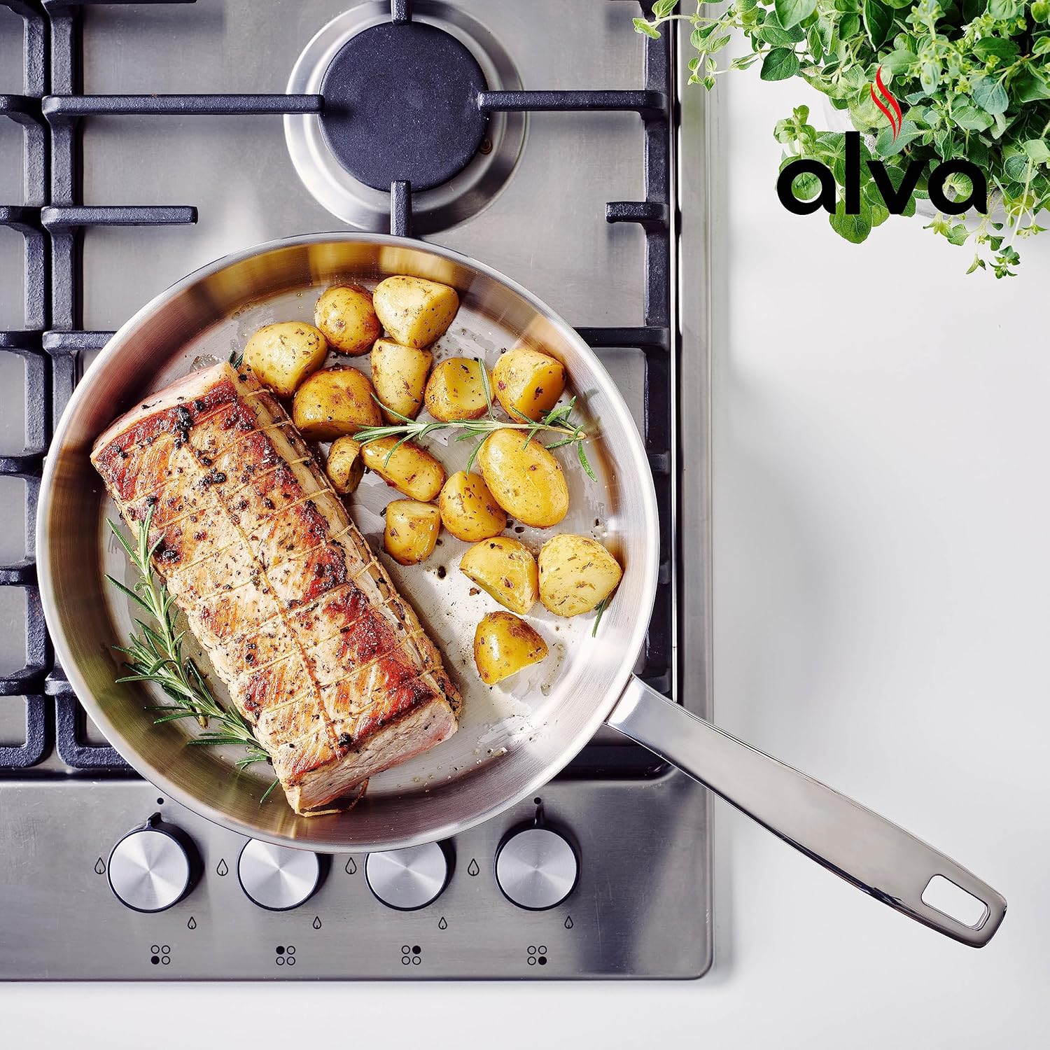 Alva Maestro – Sartén antiadherente, aluminio recubierto de cerámica para un diseño contemporáneo, no tóxico, sin PFAS ni PFOA, apto para horno con