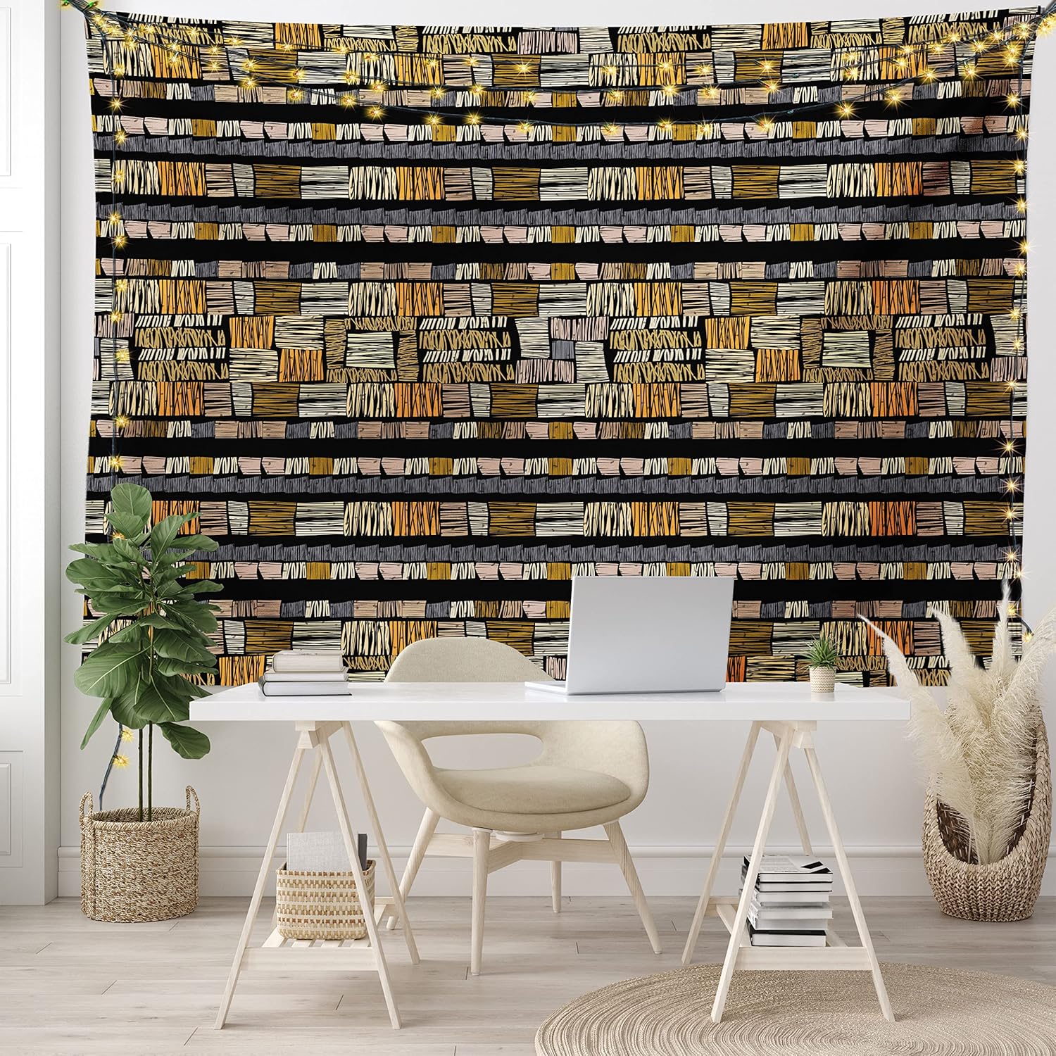 Ambesonne Tapiz africano, patrón tradicional dibujado a mano en estilo grunge, estampado a rayas, colgante de pared ancho para dormitorio, sala de