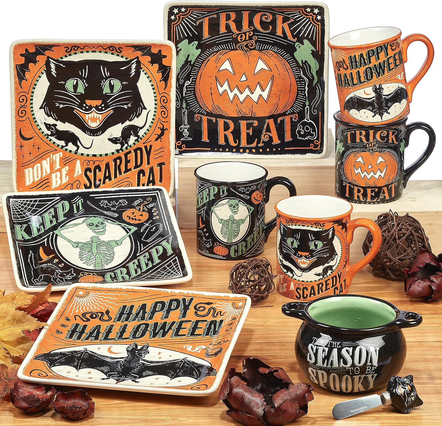 Certified International Scaredy Cat – Tazas de 18 onzas, juego de 4 diseños surtidos