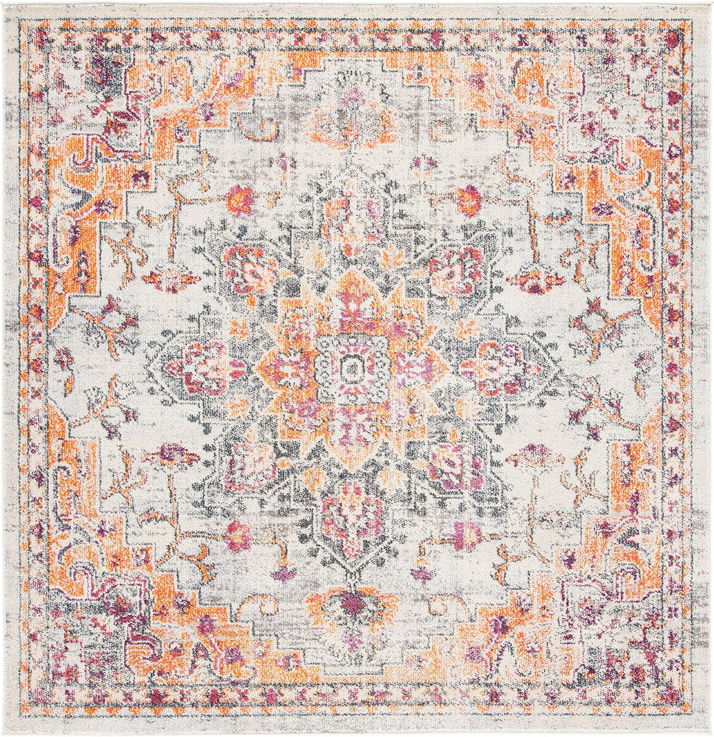 Safavieh Madison Collection (MAD473E) Tapete cuadrado de 3 pies, beige y naranja, diseño chic y bohemio desgastado de medallón, no pierde fibras,