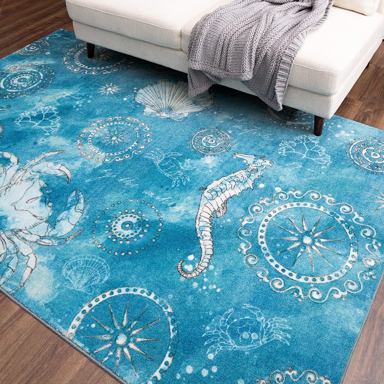 Mohawk Home Coastal Splash Aqua – Alfombra de área, 5 x 8 pies, azul