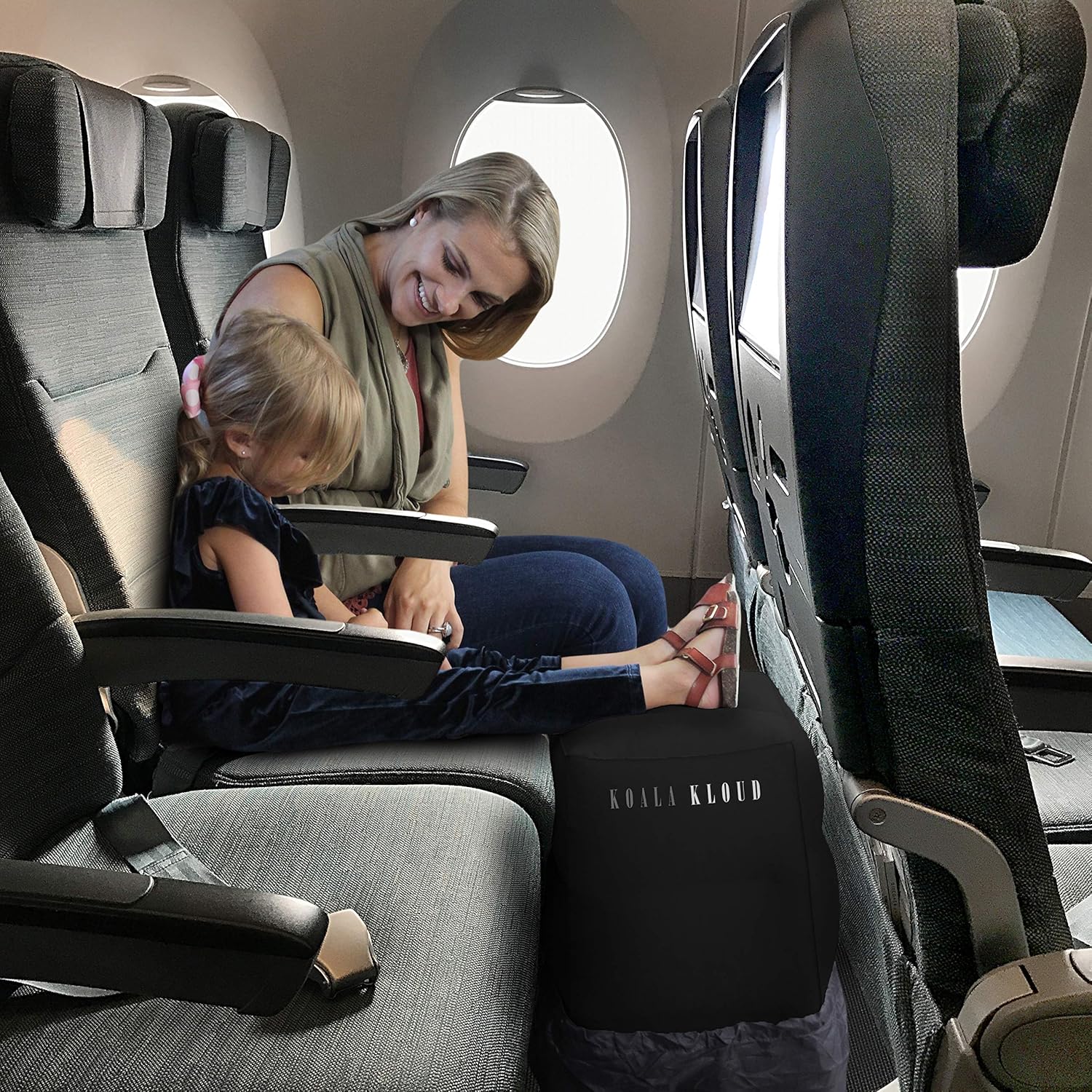 Koala Kloud – Reposapiés de viaje de 3 alturas, almohada inflable gris, reposapiés de avión para vuelos, asiento de automóvil, cama de avión para