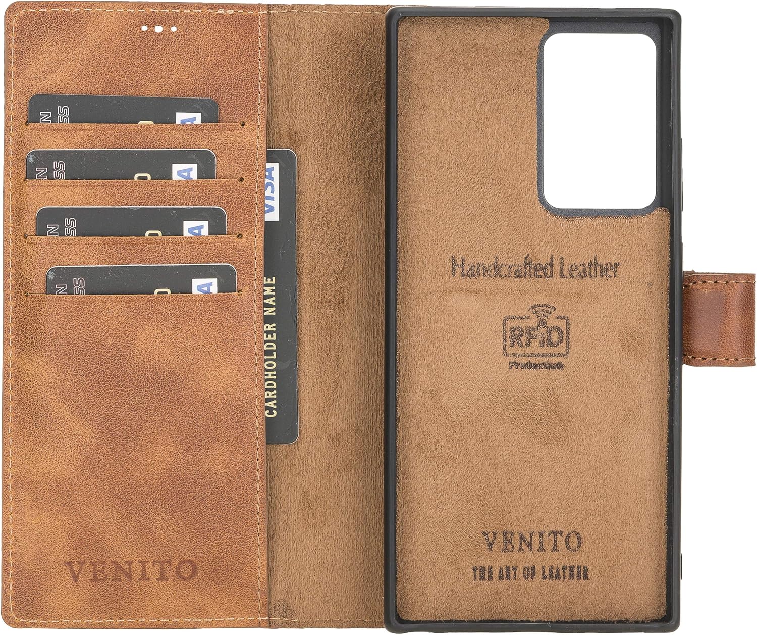 Venito Florence – Funda de piel tipo cartera compatible con Samsung Galaxy Note 20 Ultra (6.9 pulgadas), extra segura con bloqueo RFID, cartera