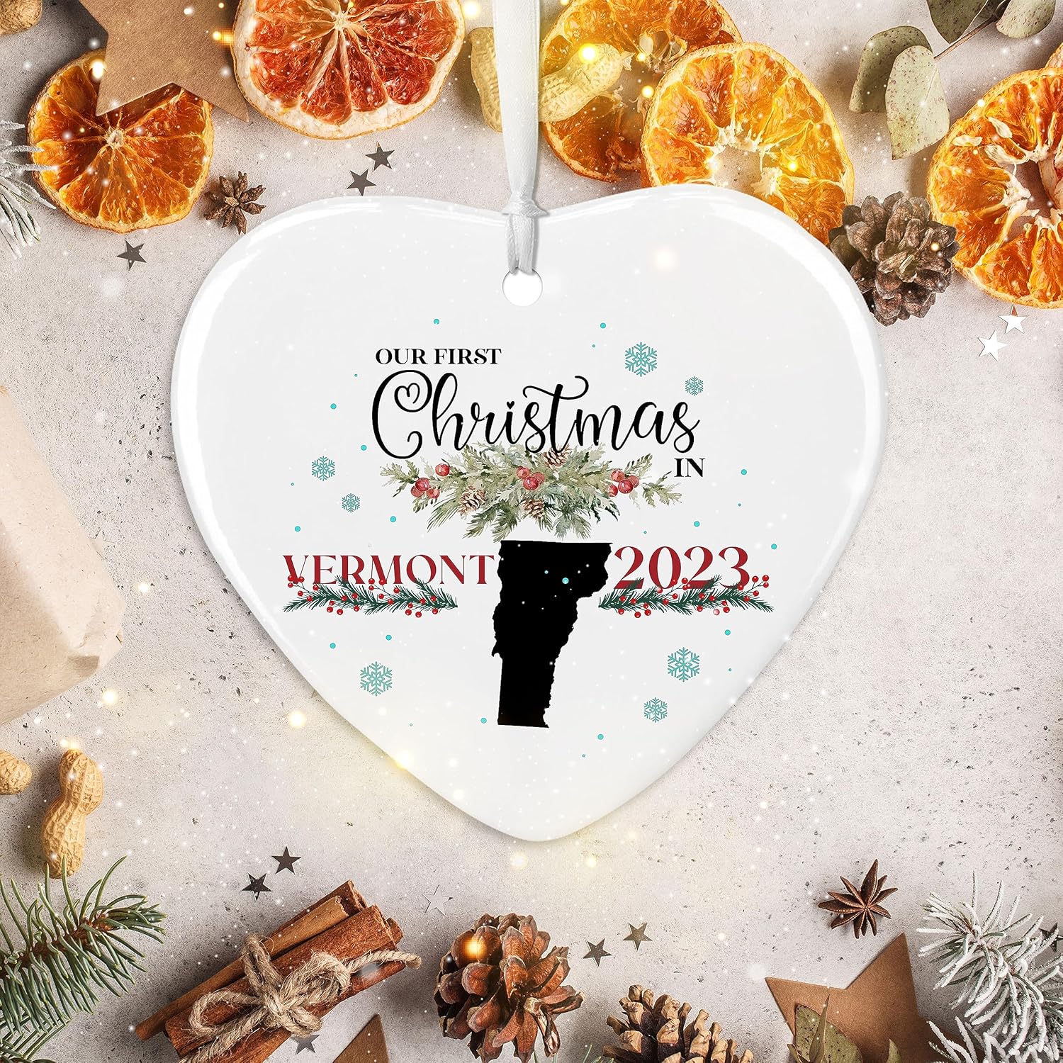 Prezzy Vermont – Adorno colgante de árbol de Navidad para el nuevo hogar, nuestra primera Navidad en Vermont 2023, decoración colgante para la