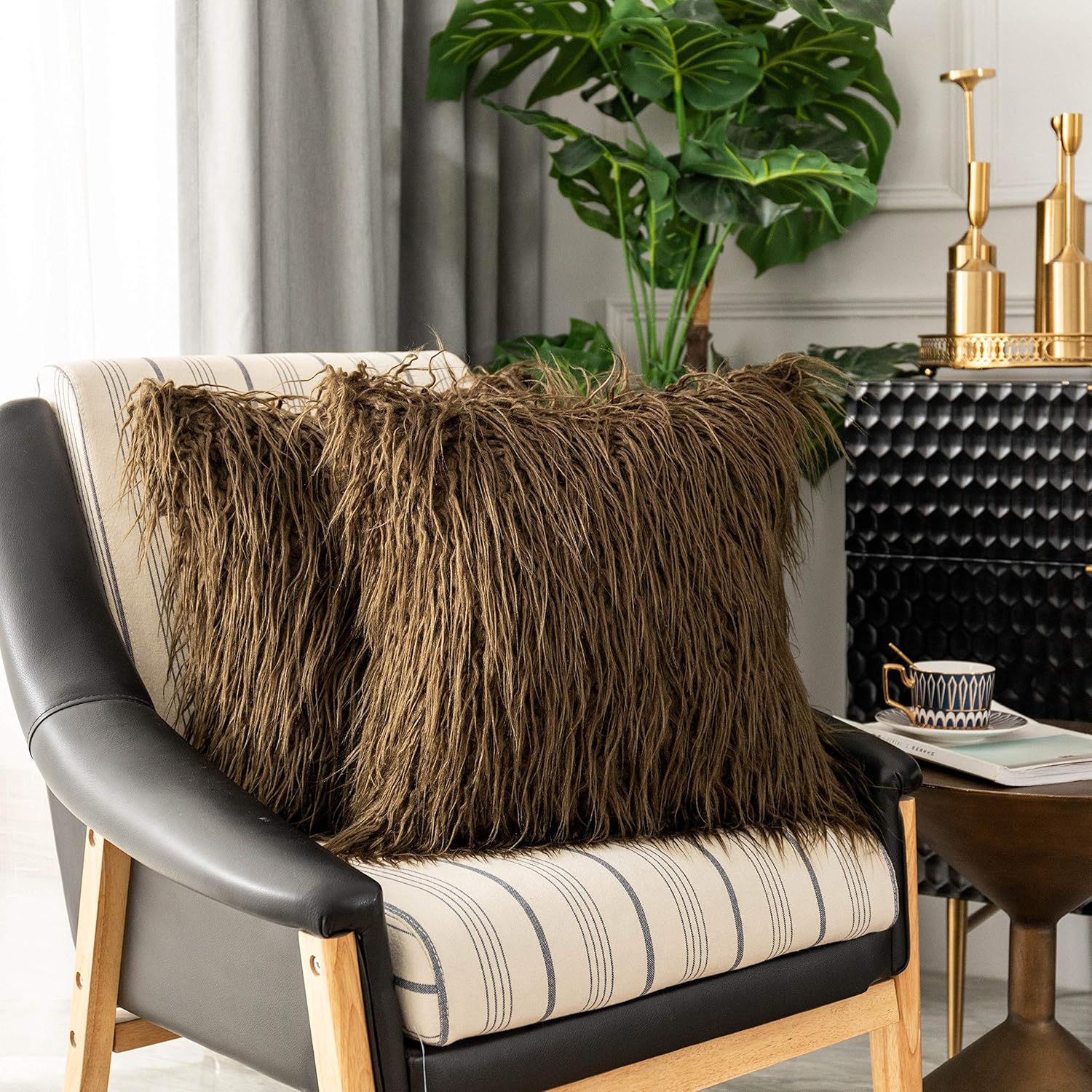 Kevin Textile – Fundas de cojín decorativas, serie de cuero sintético de lujo, para sofá