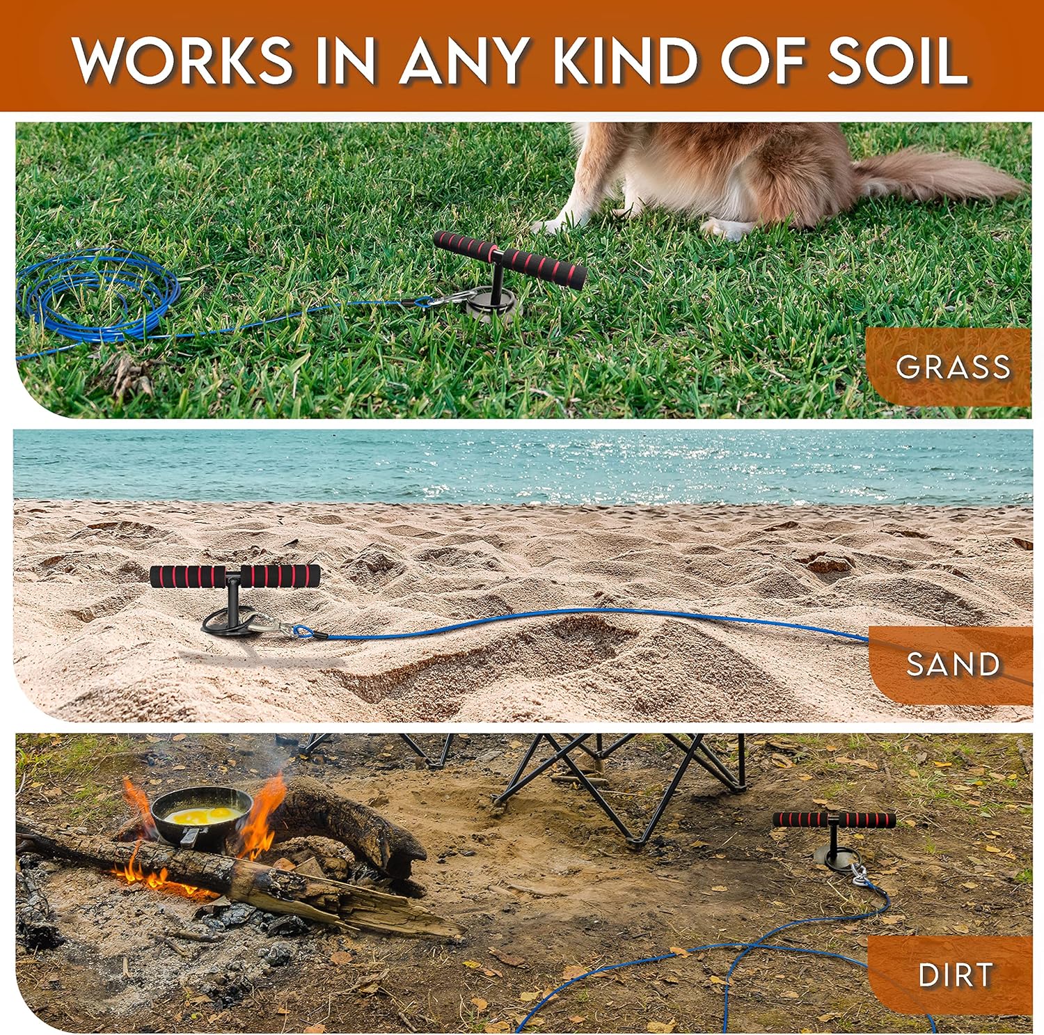 Estaca de cable de amarre para perros, anclaje resistente para perros grandes de hasta 190 libras, estaca premium para perro, para patio, campamento