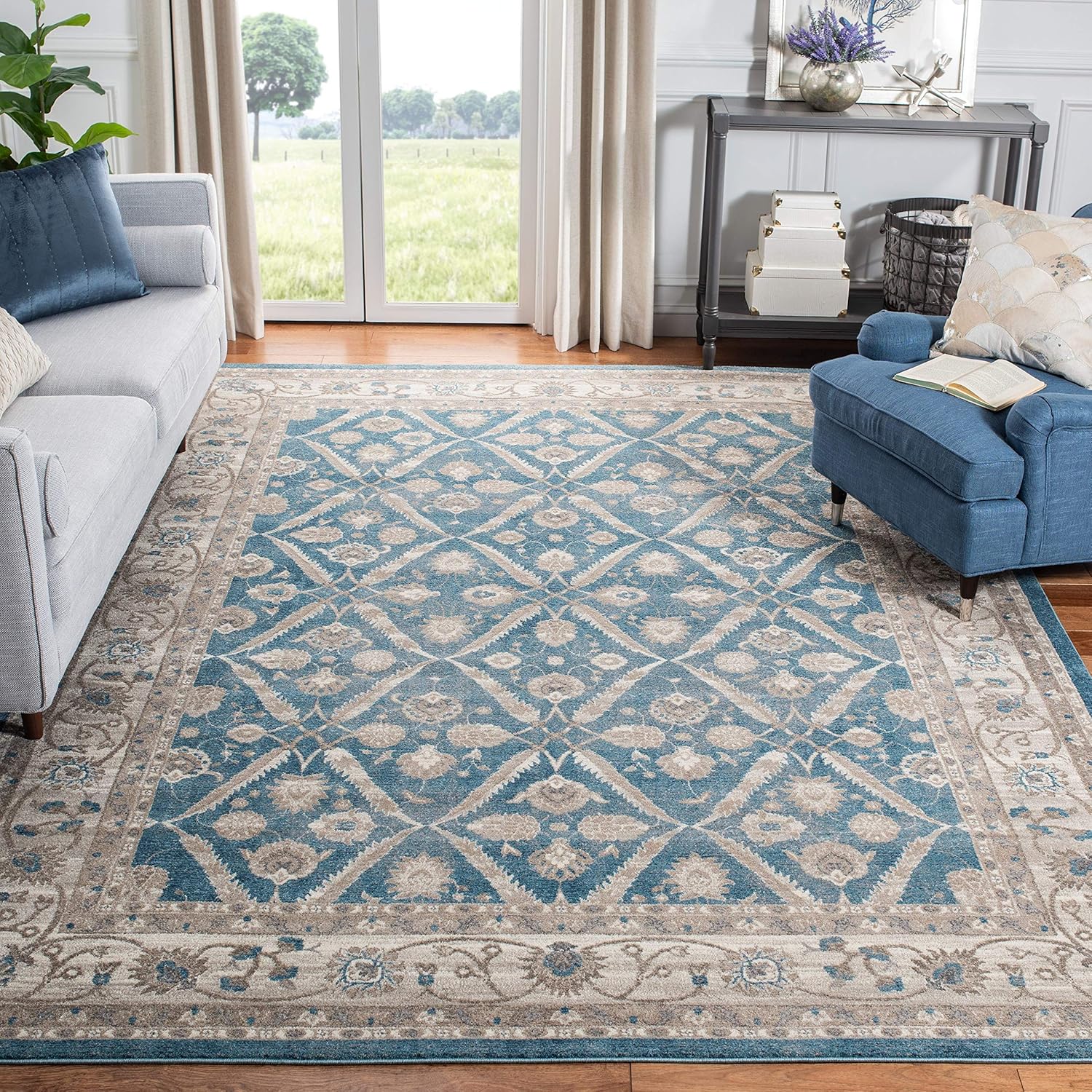 Camino Safavieh colección Sofia SOF378C, envejecido, color azul y beige