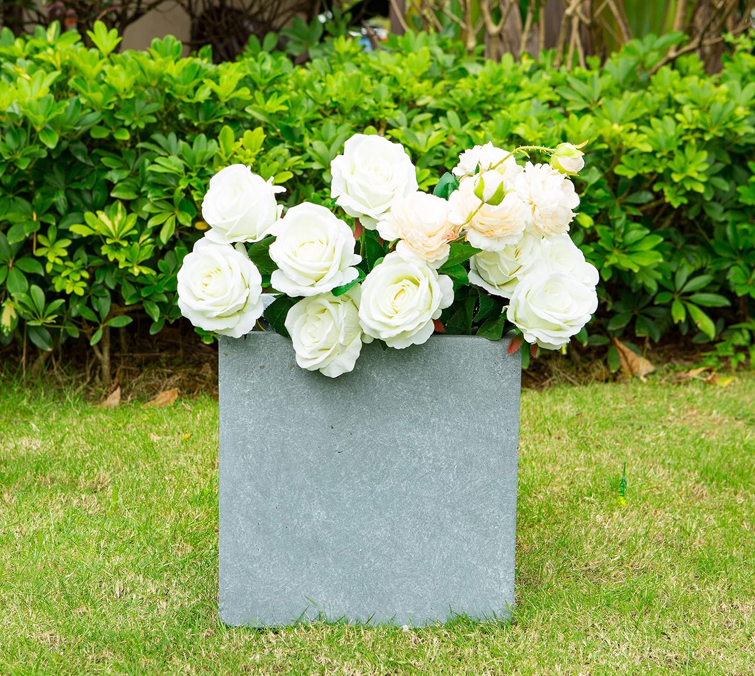 10″ W cuadrado gris pizarra ligero hormigónfibra de vidrio interior al aire libre elegante plantador moderno