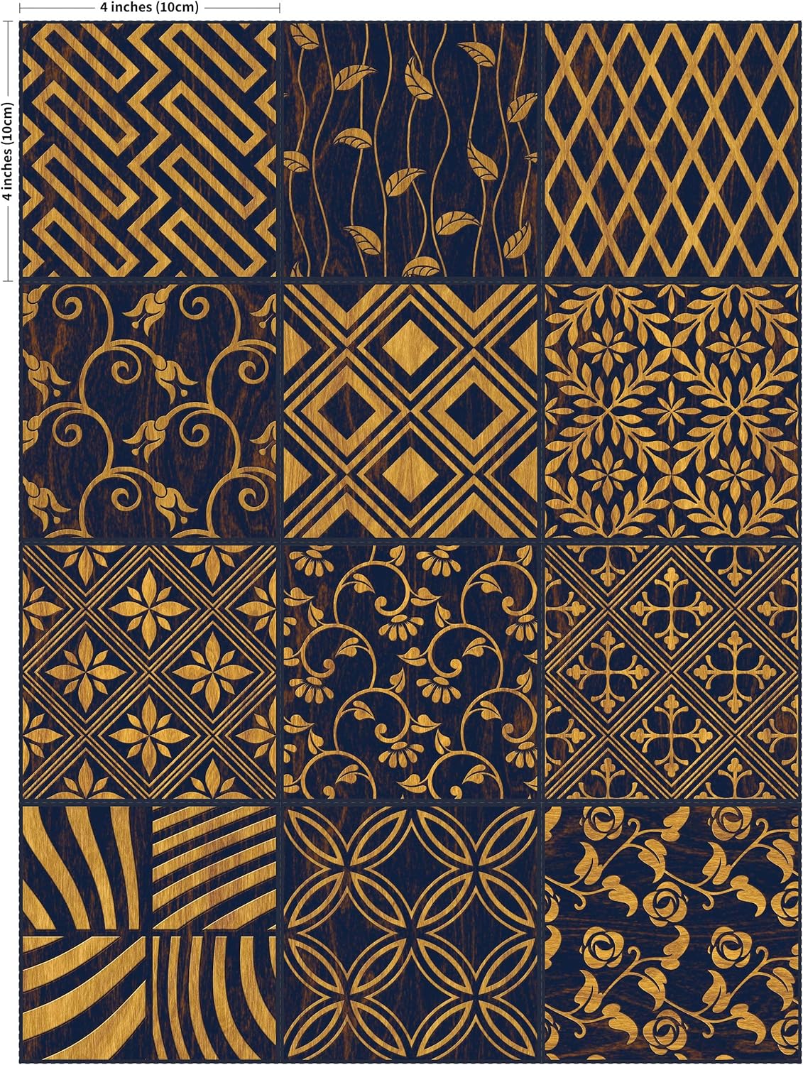 IRI-GIRI ArtDeco 1279-IG – Calcomanías adhesivas para pared (4 x 4 pulgadas), vinilo adhesivo decorativo para azulejos en muro, impermeable,