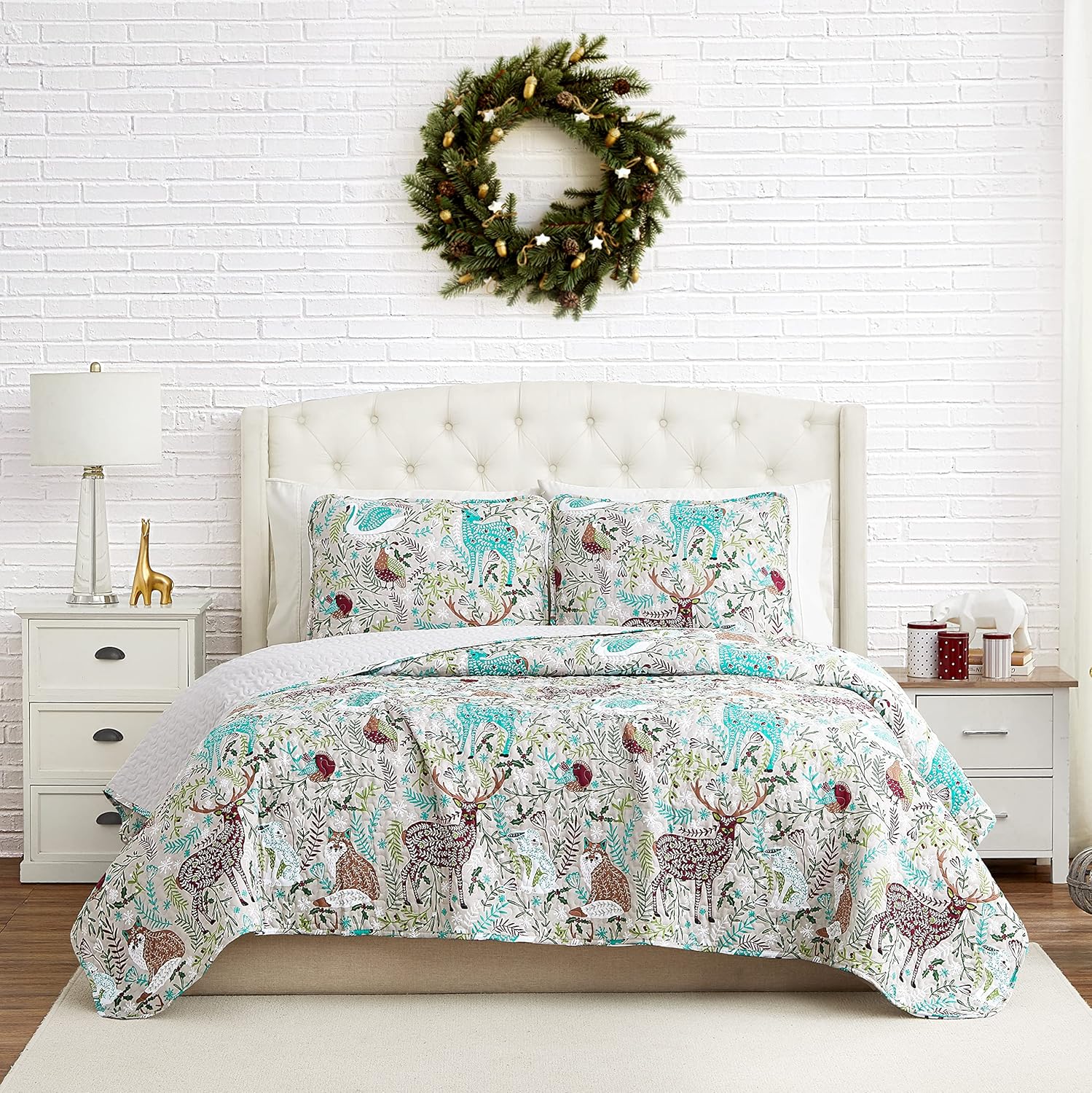 Southshore Fine Living, Inc., Juego de ropa de cama suave de 2 piezas con fundas acolchadas, diseño de bosque navideño, tamaño individualindividual