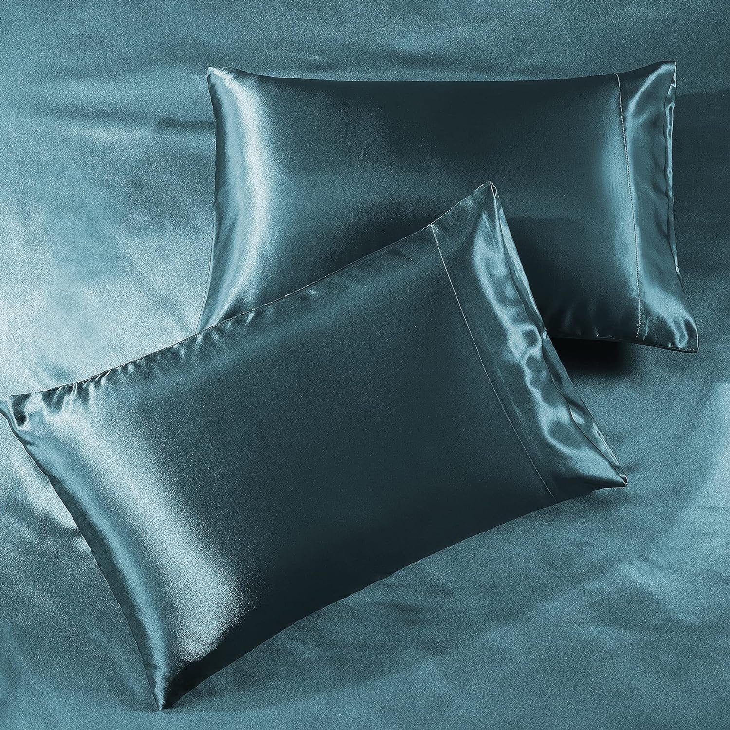 Sábanas de satén Queen 4 piezas, verde azulado Juego de sábanas sedosas de lujo para hotel, juego de sábanas de microfibra extra suave de 1800,