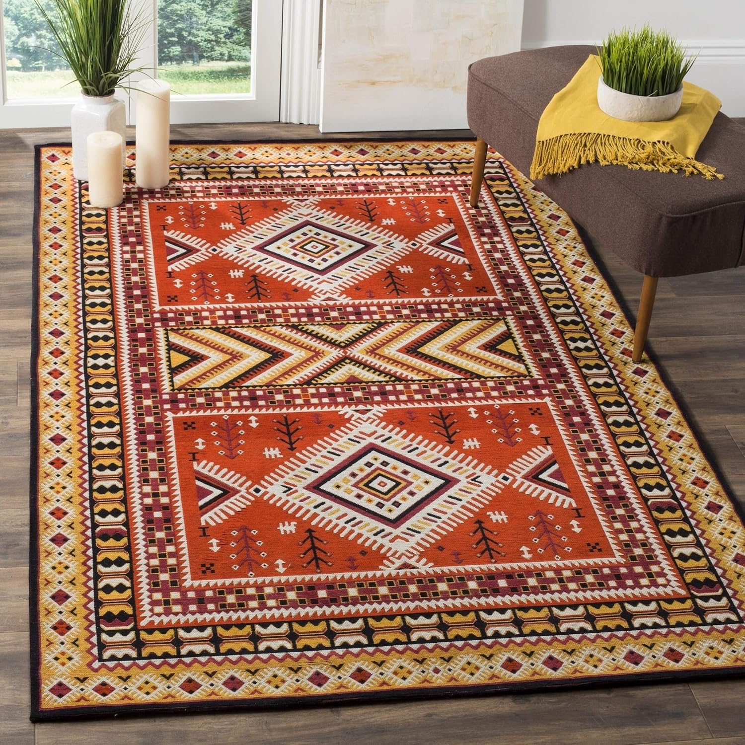 SAFAVIEH Classic Vintage Collection – Alfombra de área de 8 x 10 pies, naranja y dorado, diseño de algodón oriental, fácil cuidado, ideal para zonas