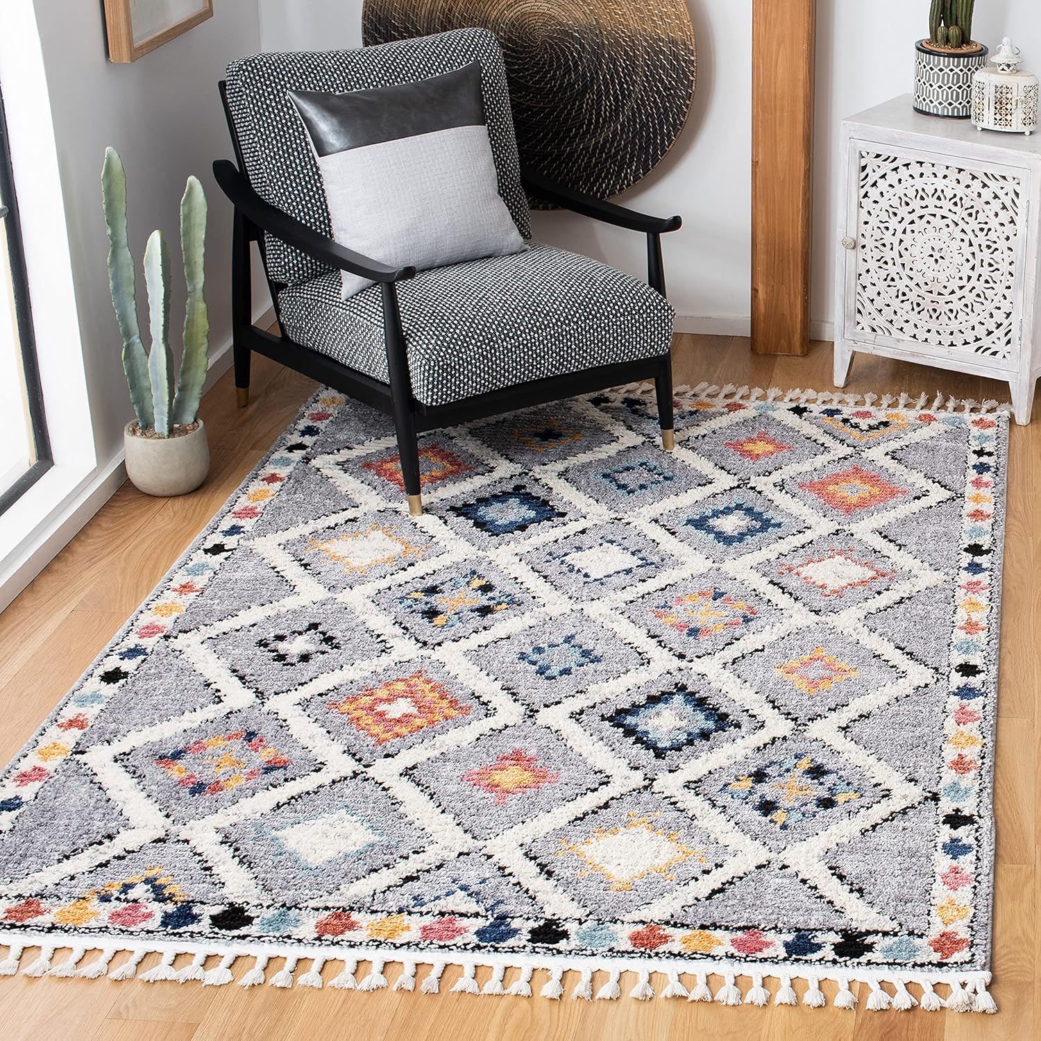 SAFAVIEH Morocco Collection – Alfombra de área de 6 x 9 pies, diseño tribal bohemio marroquí, no desprende pelusa y de fácil cuidado, ideal para
