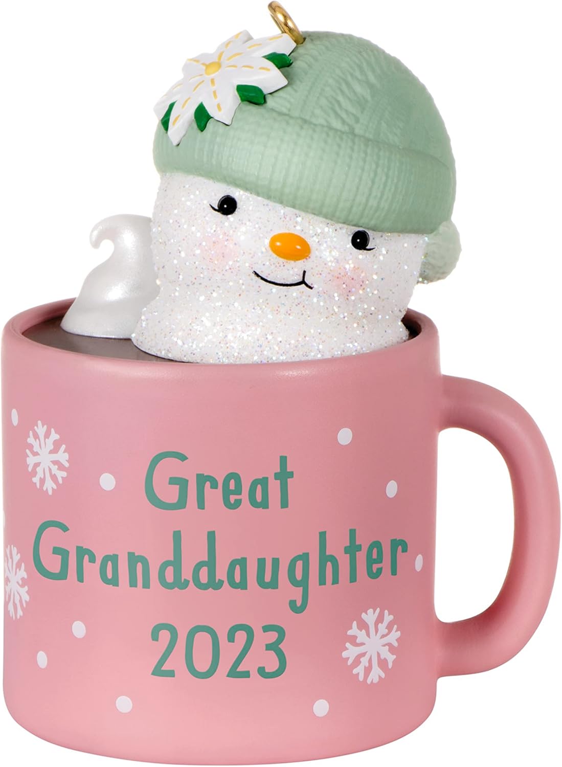 Hallmark Keepsake Adorno de Navidad 2023, taza de cacao caliente para bisnieta, regalos familiares