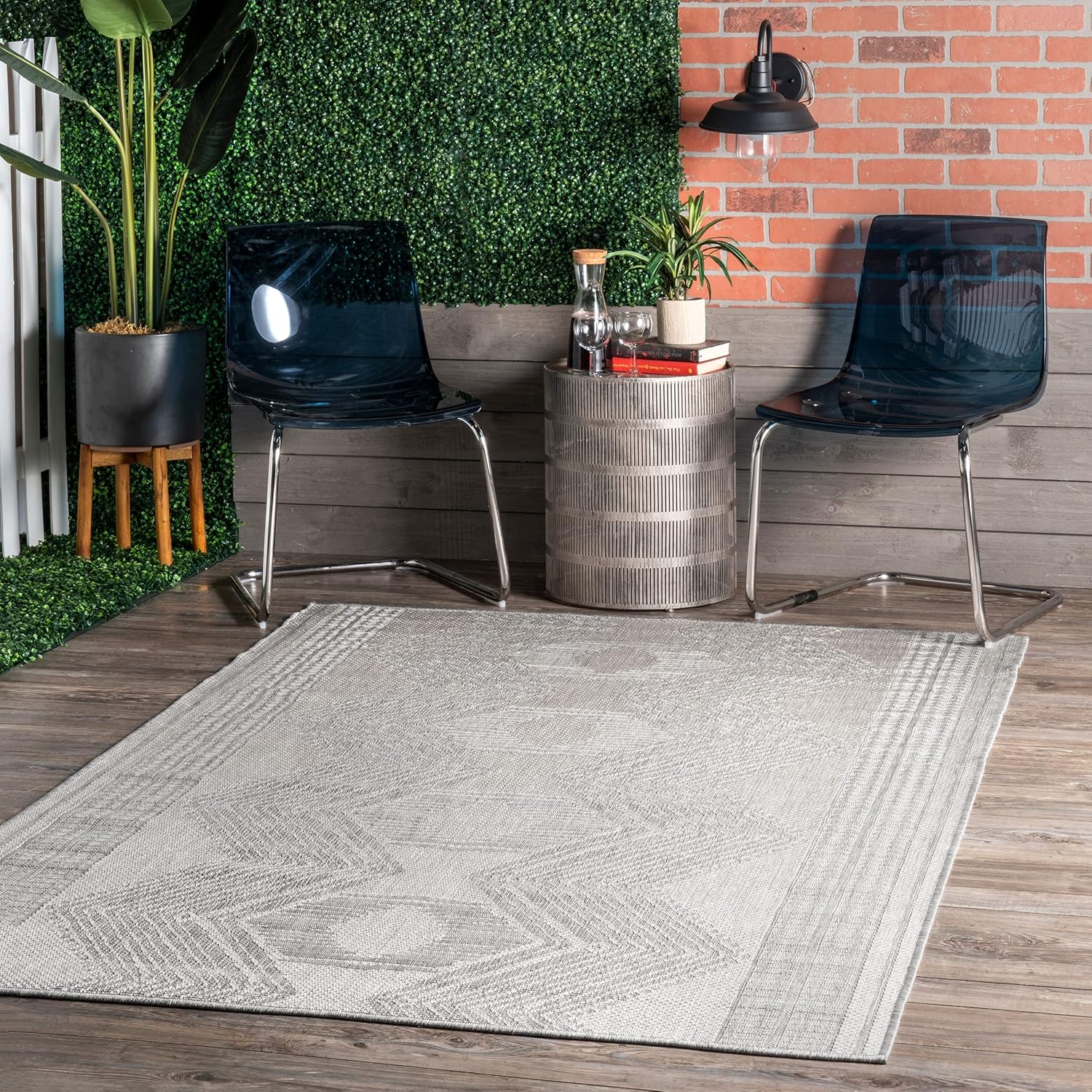 nuLOOM Ranya – Alfombra tribal para interiores y exteriores, 5 x 8, color gris claro