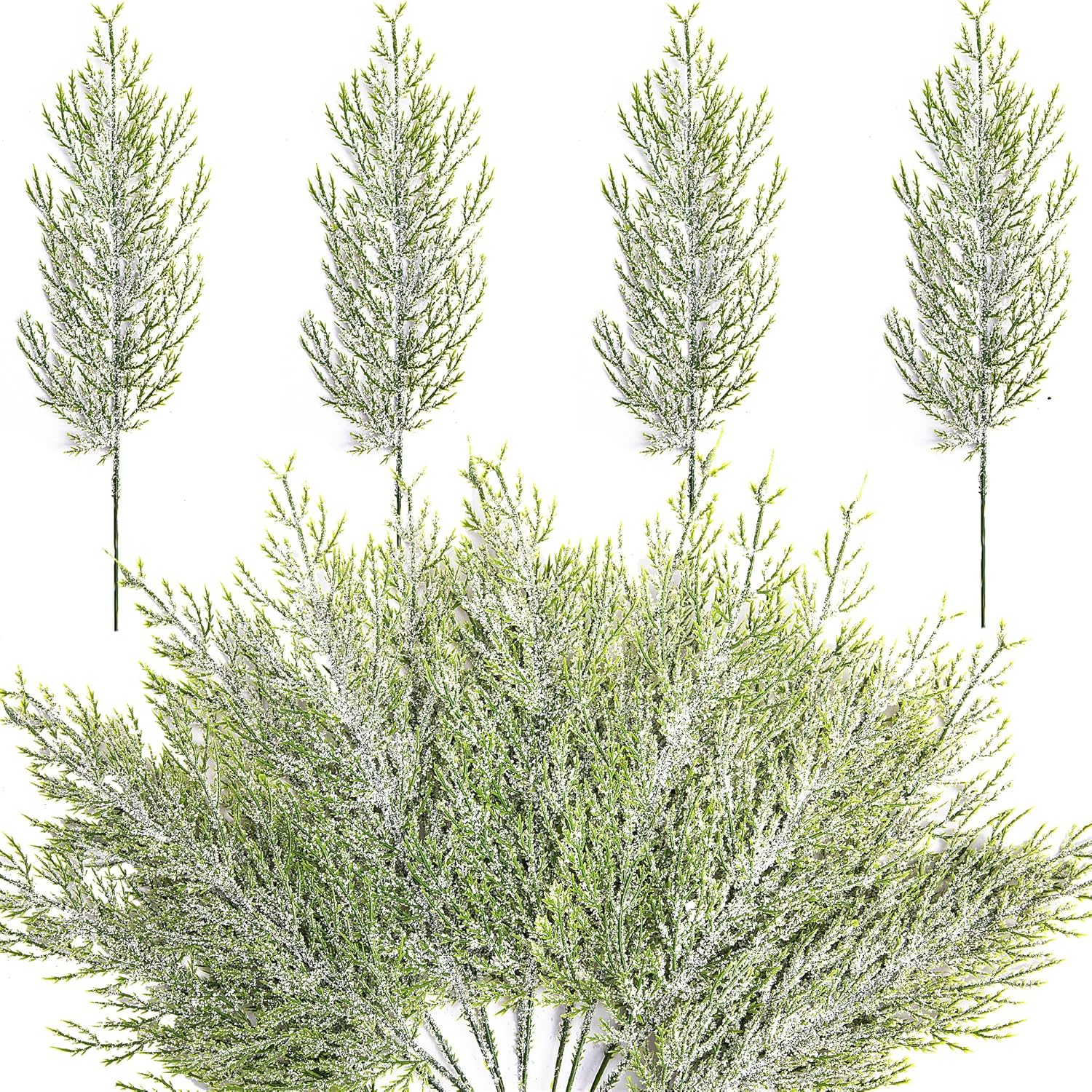 Alpurple 30 ramas de pino esmerilado de nieve de Navidad, ramas de pino artificial nevadas de 13.5 pulgadas, ramitas de cedro verde, tallos de pino