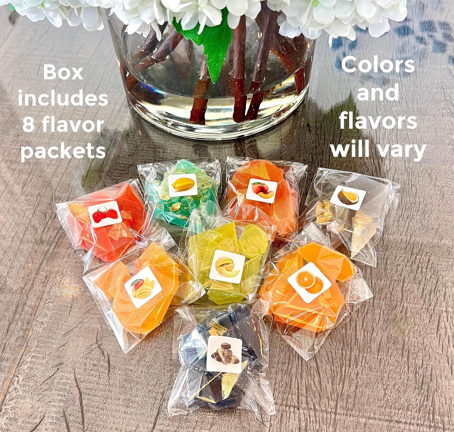 Caja de 8 sabores, caramelo de cristal Kohakutou, caramelo vegano sin gluten totalmente natural, caramelo de gelatina de cristal de piedras