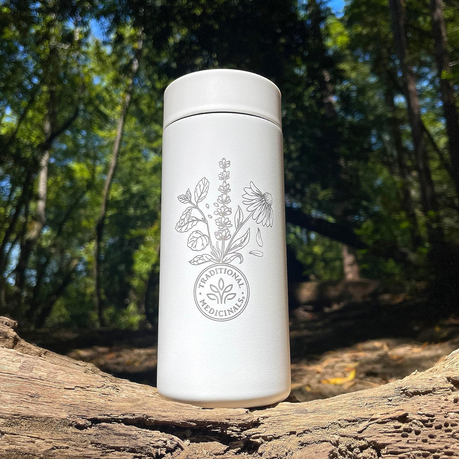 Traditional Medicinals – Miir 360 Traveler – Vaso aislado al vacío de doble pared de acero inoxidable, color blanco, 12 onzas líquidas