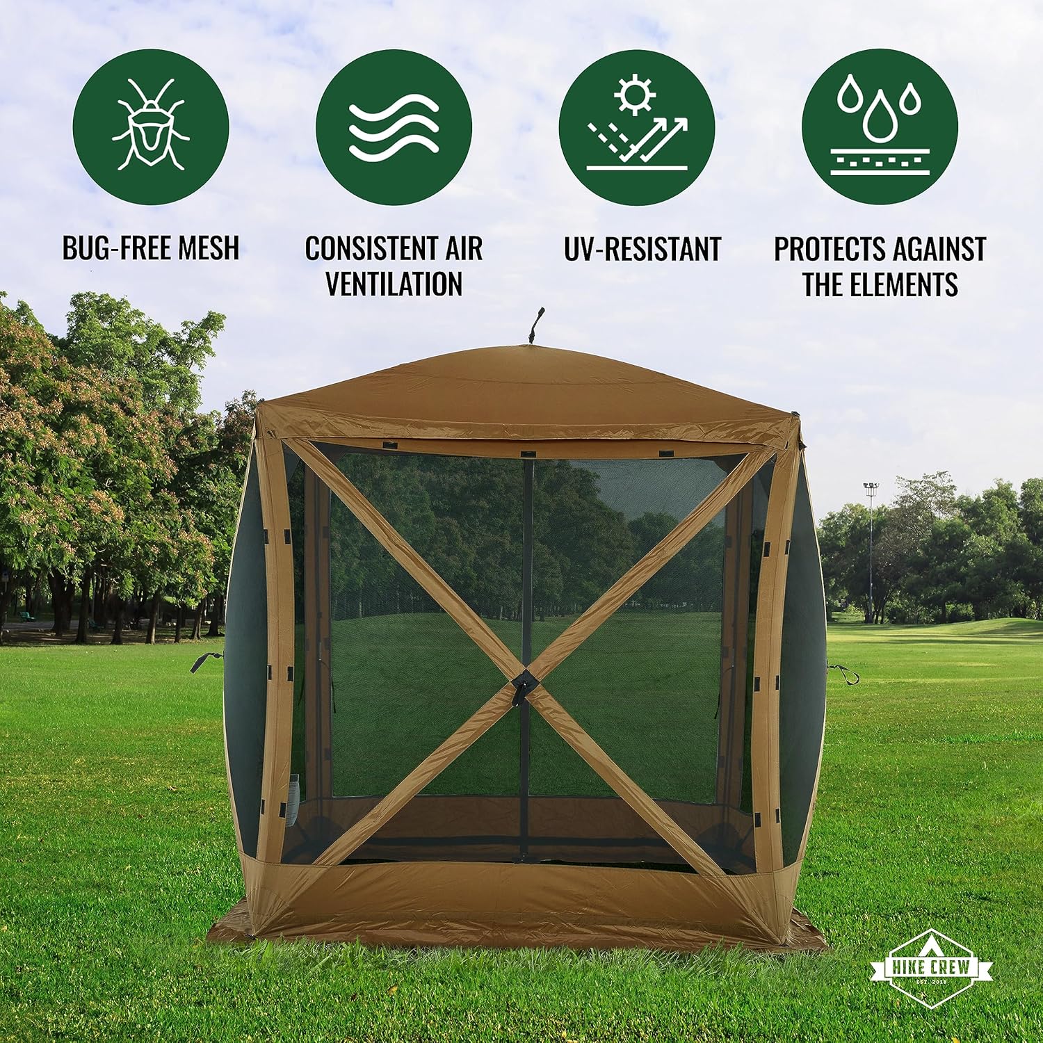 Hike Crew Tienda de campaña desplegable de 6 x 6 pies  Refugio instantáneo de 4 lados para exteriores con estacas, cuerdas y bolsa de transporte
