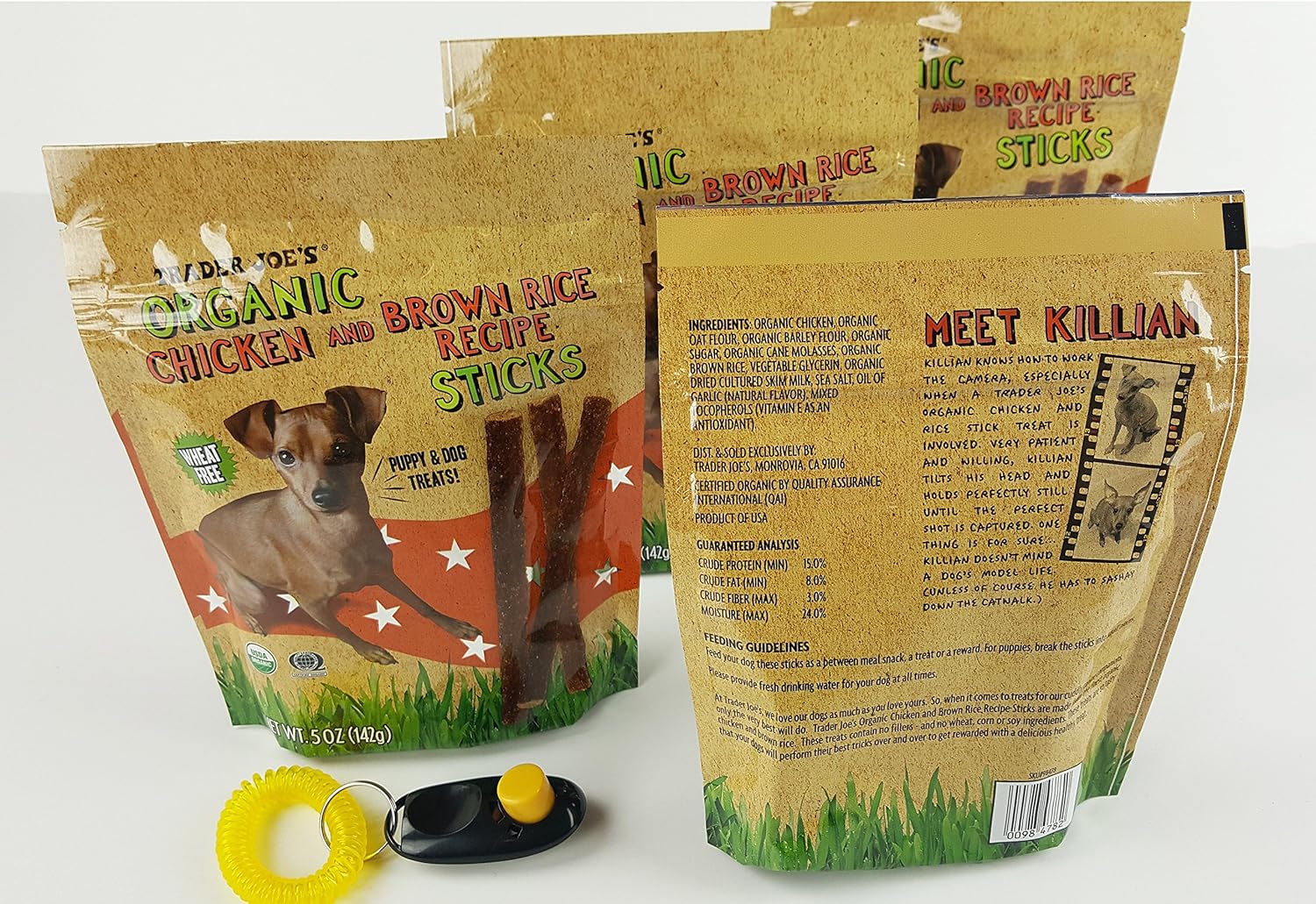 Trader Joe’s – Paquete de palitos de recetas orgánicas de pollo y arroz integral, 5 onzas, paquete de 4, clicker de comportamiento y entrenamiento