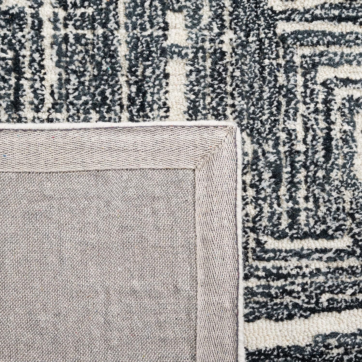 Safavieh Metro Collection – Alfombra cuadrada de 6 pies, color negro y marfil, hecha a mano de lana abstracta moderna, ideal para zonas de alto