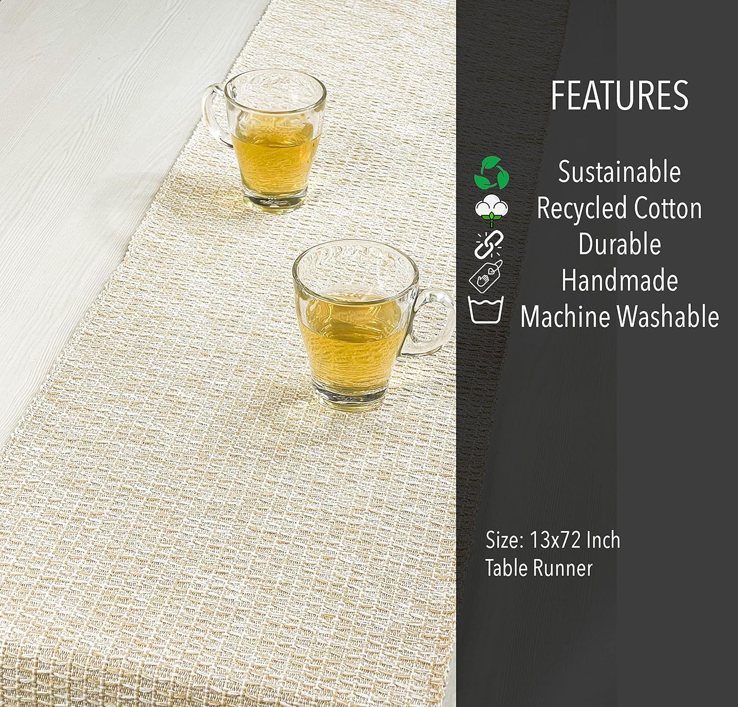 CHARDIN HOME Camino de mesa de algodón reciclado beige neutro, camino de mesa tonal tejido a mano, 13×72 pulgadas, ideal para uso diario, fiestas,