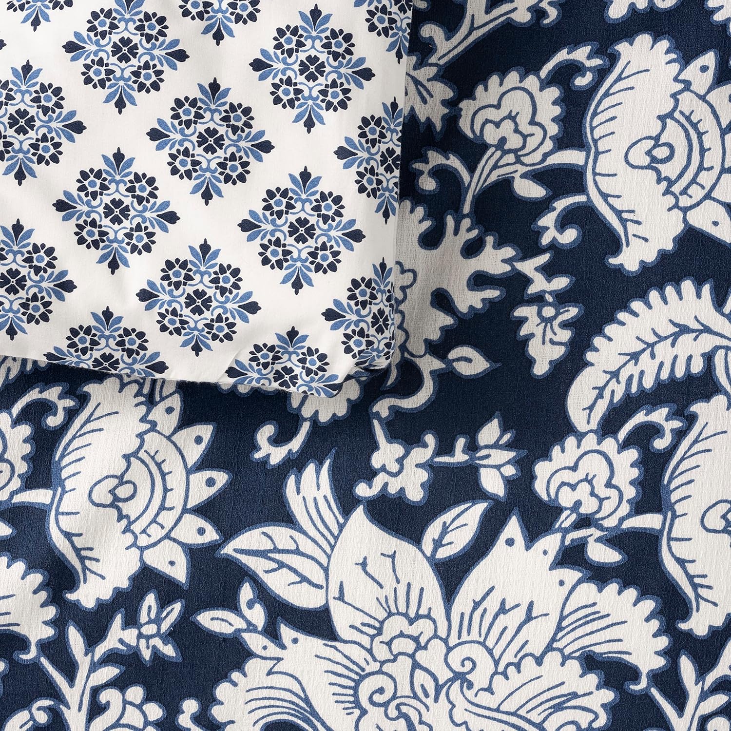 MARTHA STEWART Kyra – Juego de funda de edredón tamaño Queen, 3 piezas, 1 funda de edredón, 2 fundas de almohada, algodón percal, suave, reversible,