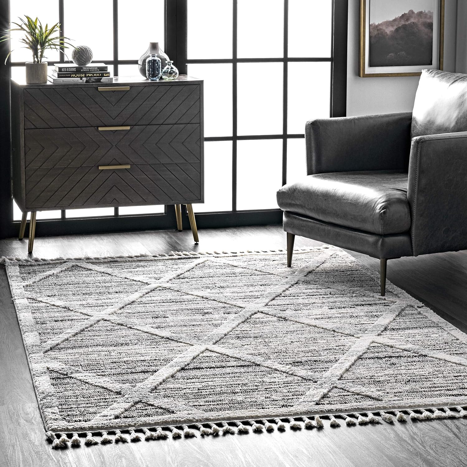 nuLOOM Suri Soft Diamond Trellis – Alfombra texturizada de 4 x 6 pulgadas, color gris