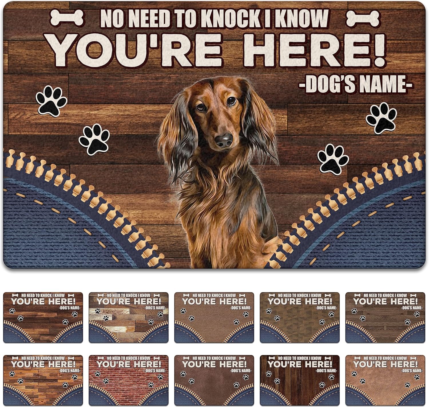 PREZZY Dachshund – Tapete de puerta personalizado con nombre de perro para puerta delantera, entrada al aire libre, antideslizante, divertido regalo