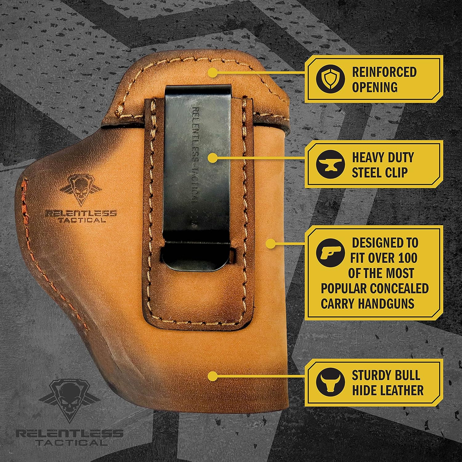 Relentless Tactical IWB The Defender – Funda de cuero para pistolas S&W M&P Shield, GLOCK 17 19 22 23 32 33, Springfield XD & XDS, y pistolas de