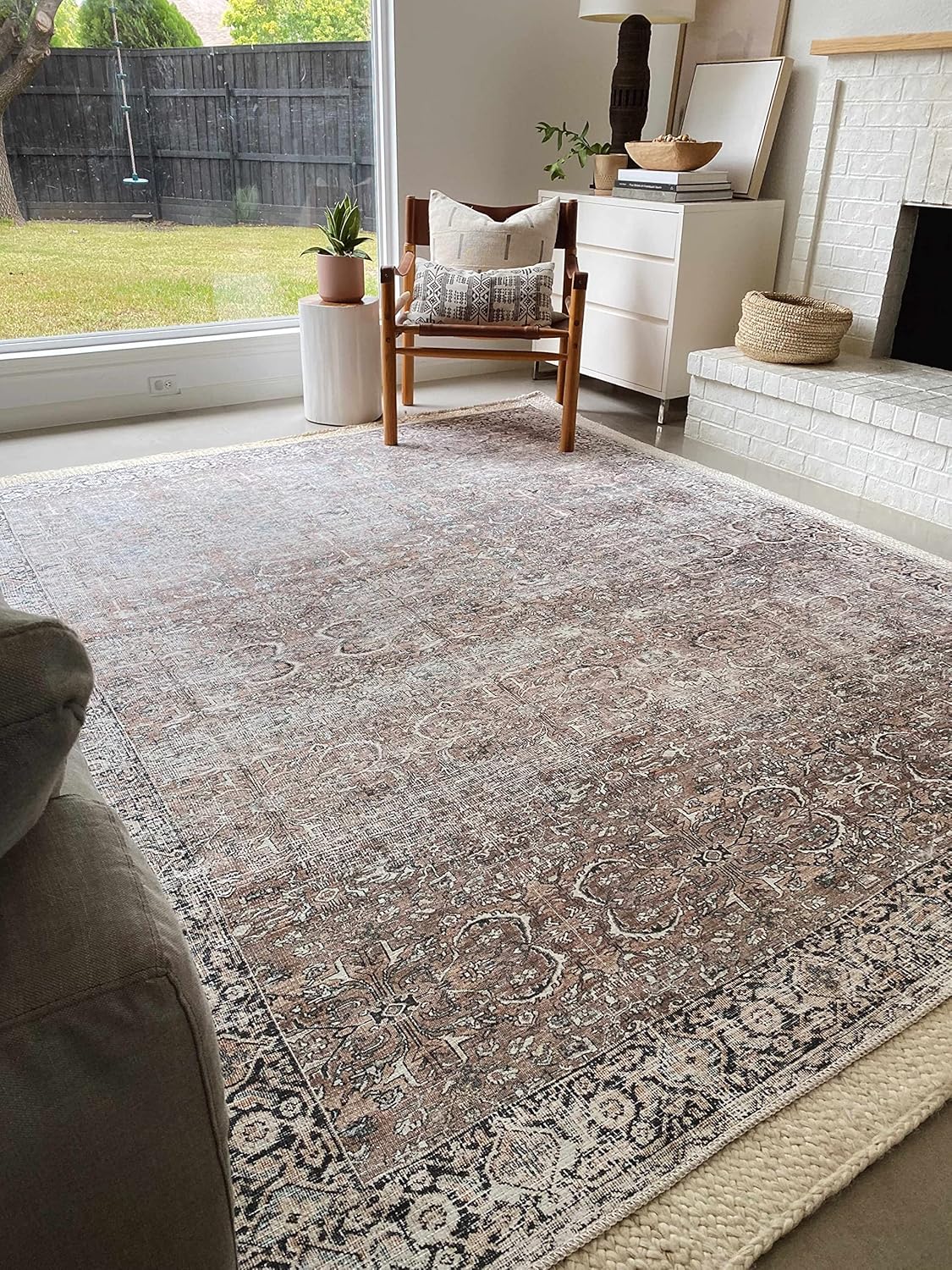 Kemer Collection – Alfombra de pasillo de cocina, lavable a máquina, estilo vintage, envejecida, desteñida, oriental bohemia persa con bordes
