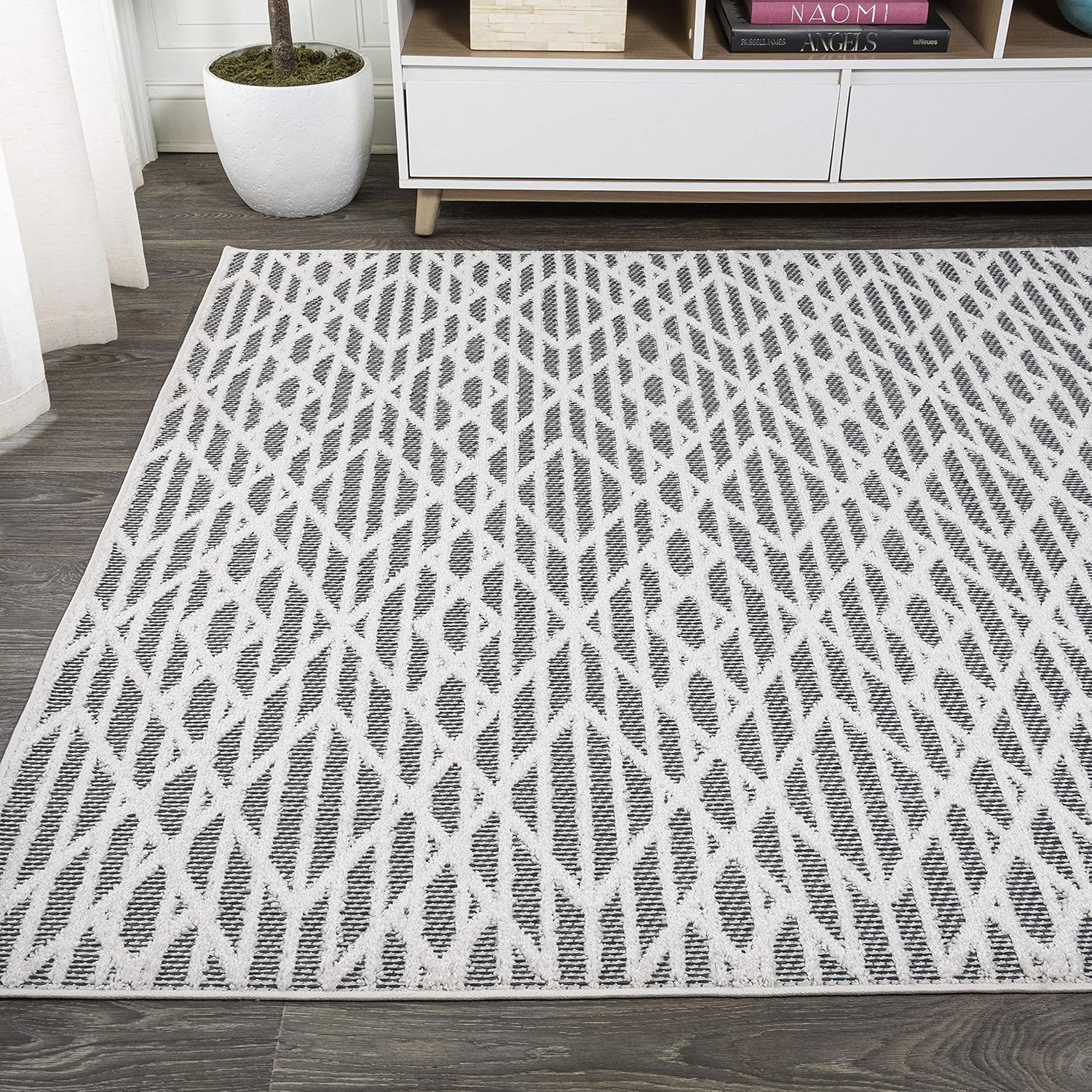 JONATHAN Y SBH105B-4 Ararat – Alfombra marroquí de pelo alto y bajo, moderna para interiores y exteriores, estilo bohemio, geométrico, fácil de