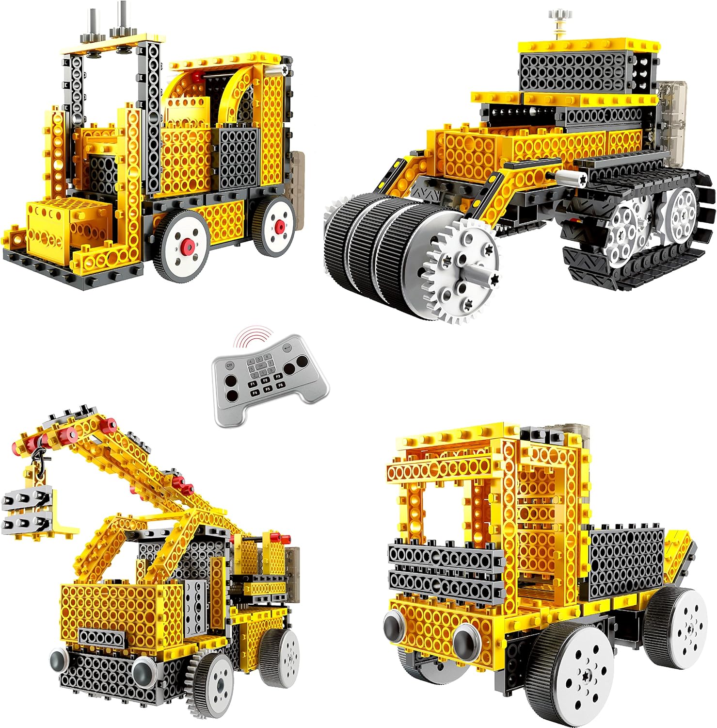 PowerTRC Kit de construcción robótico de vehículo motorizado con control remoto, bloques de construcción con 4 modelos de vehículos diferentes para