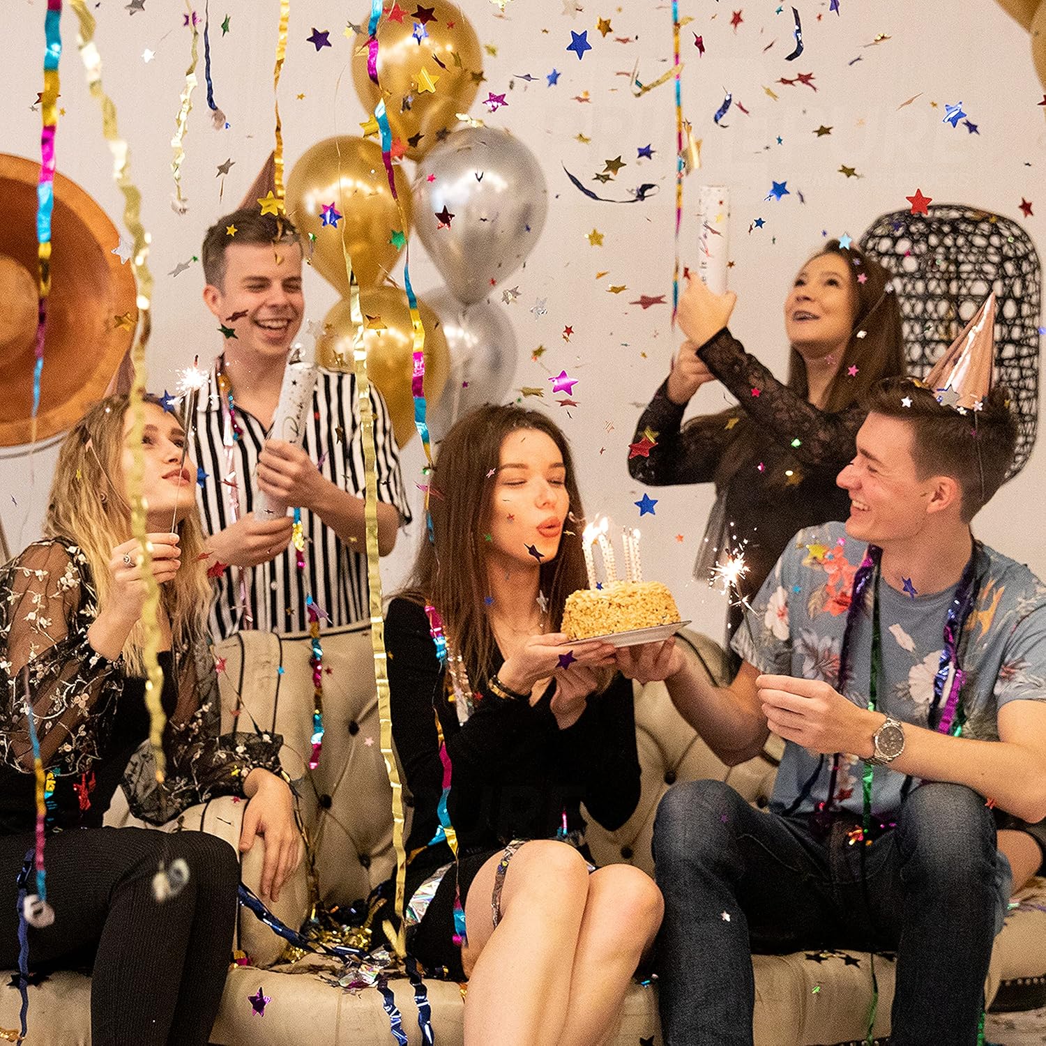 Paquete de 6 unidades de confeti multicolor  Cañón de confeti para fiestas de eventos, celebración de cumpleaños, lanzador de estrellas  Paquete de