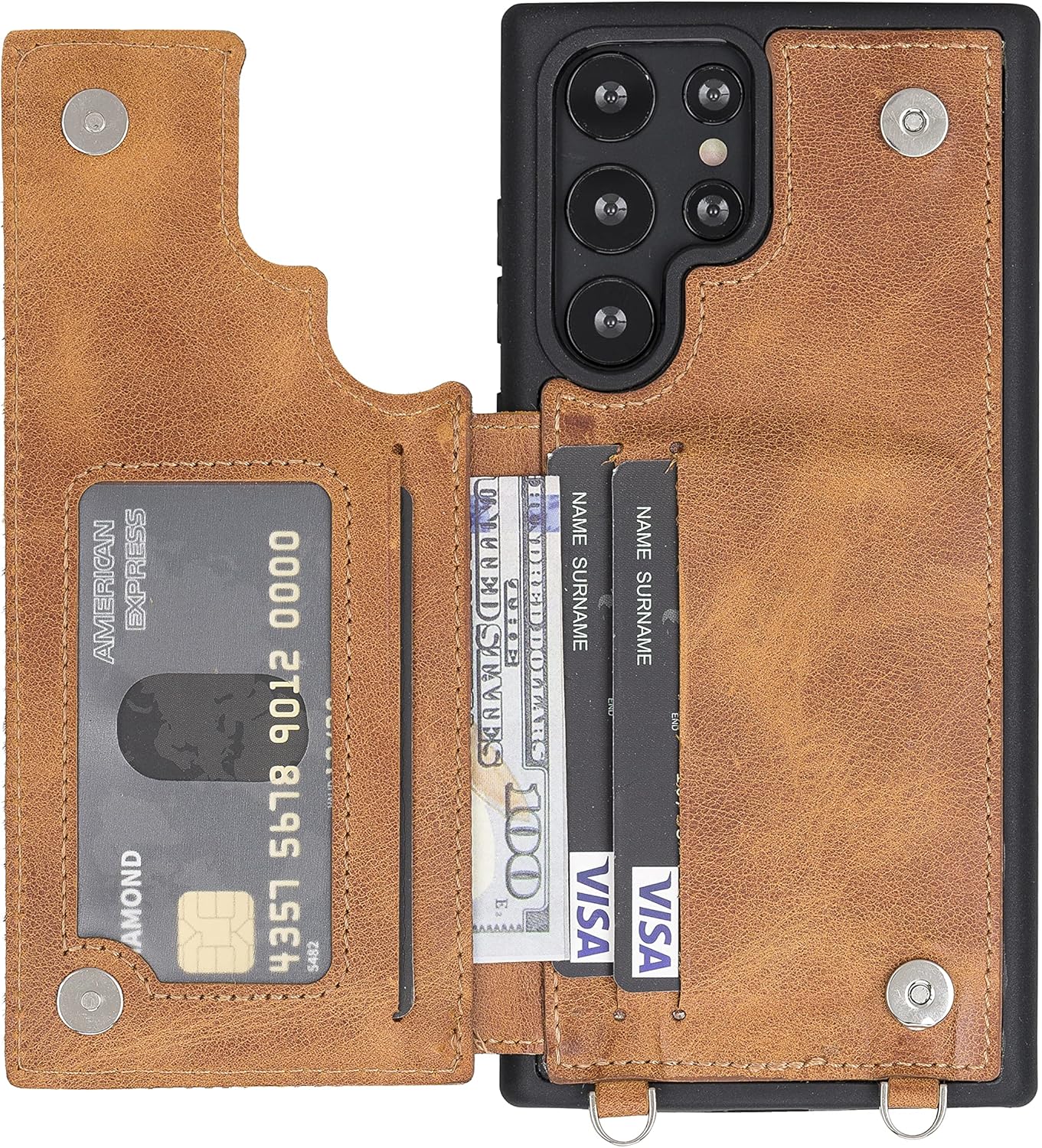 Bayelon Funda para Samsung Galaxy S23 Ultra, funda de cuero cruzado de cuero, cartera de cuero de grano completo, tarjetero para teléfono con correa
