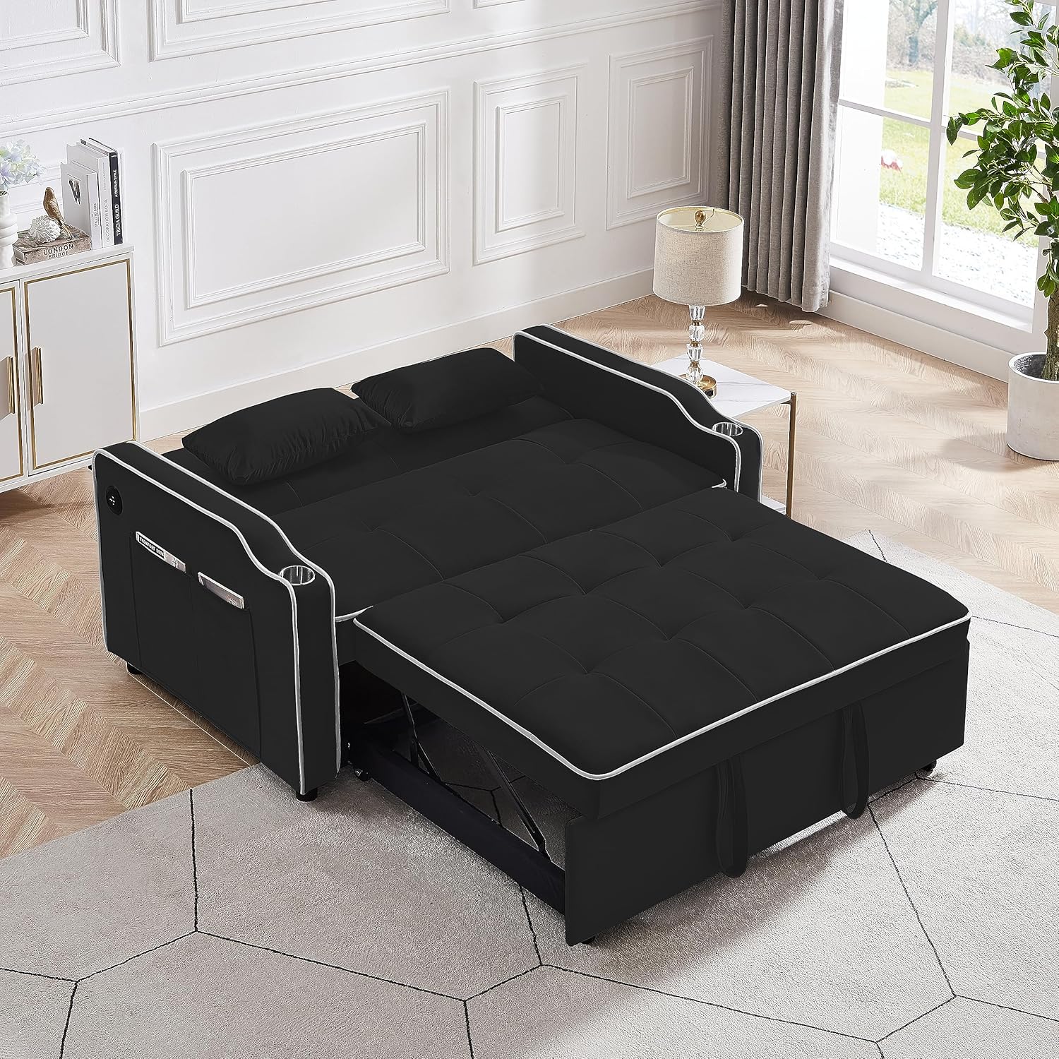 Sofá cama convertible moderno, sofá cama convertible capitoné tapizado para sala de estar, sofá cama cómodo de 2 plazas, sofá cama de 2 plazas,