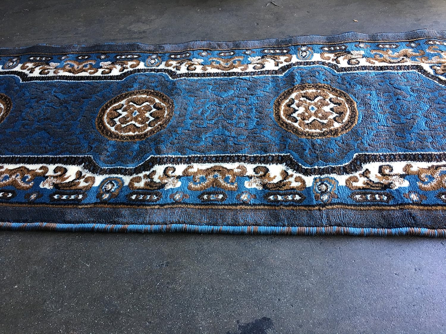 Kingdom Alfombra de pasillo tradicional azul marrón diseño persa D123 (2 pies x 7 pies)