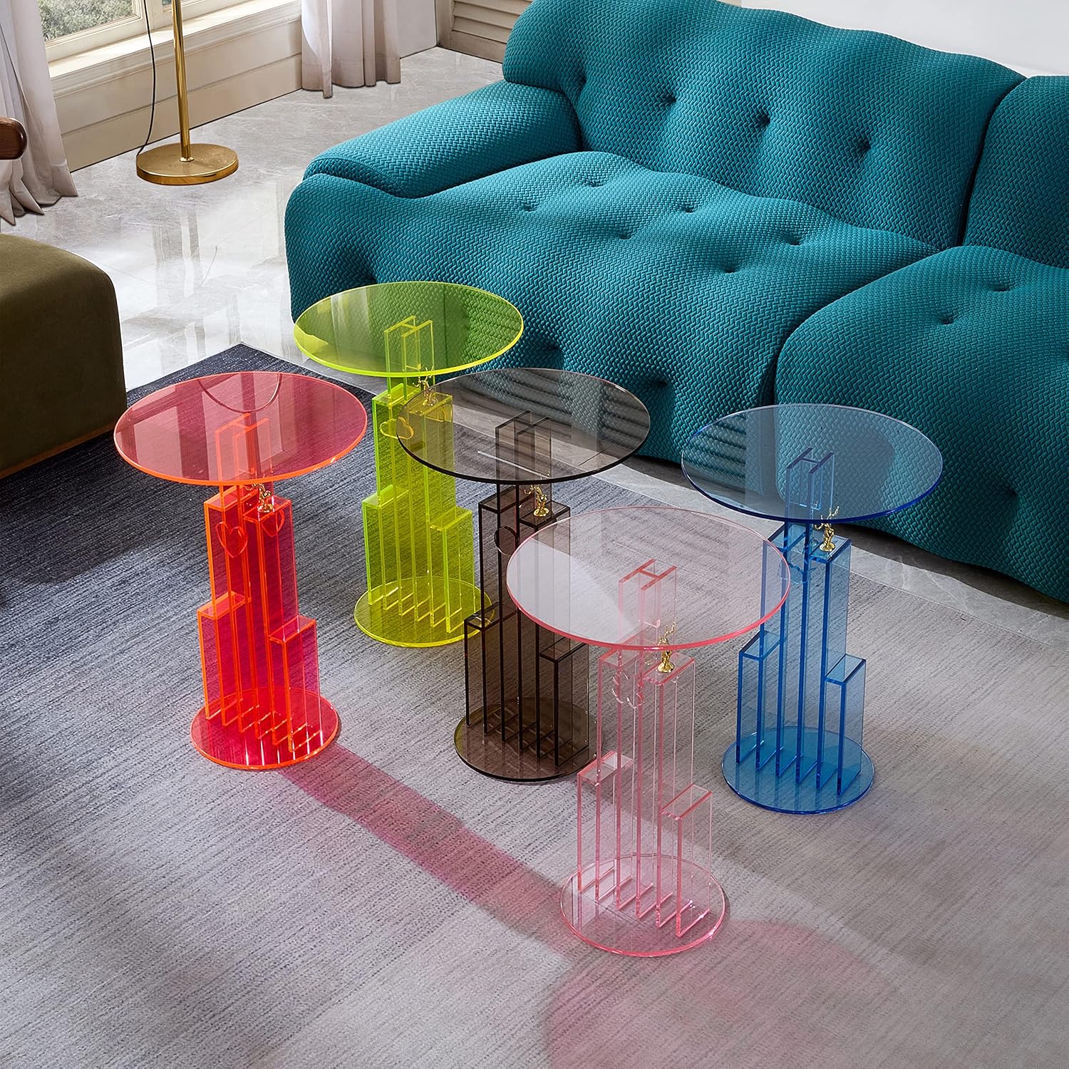 Mesa auxiliar de acrílico de color azul,Muebles de mesa de pedstal,Mesa de muebles de color azul claro,Mesa de moda moderna