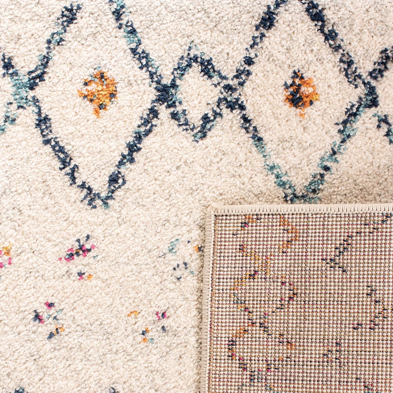 SAFAVIEH Madison Collection MAD798B – Alfombra cuadrada de 9 pies color marfil azul marino, marroquí, bohemio, envejecido, no desprende pelusa, para