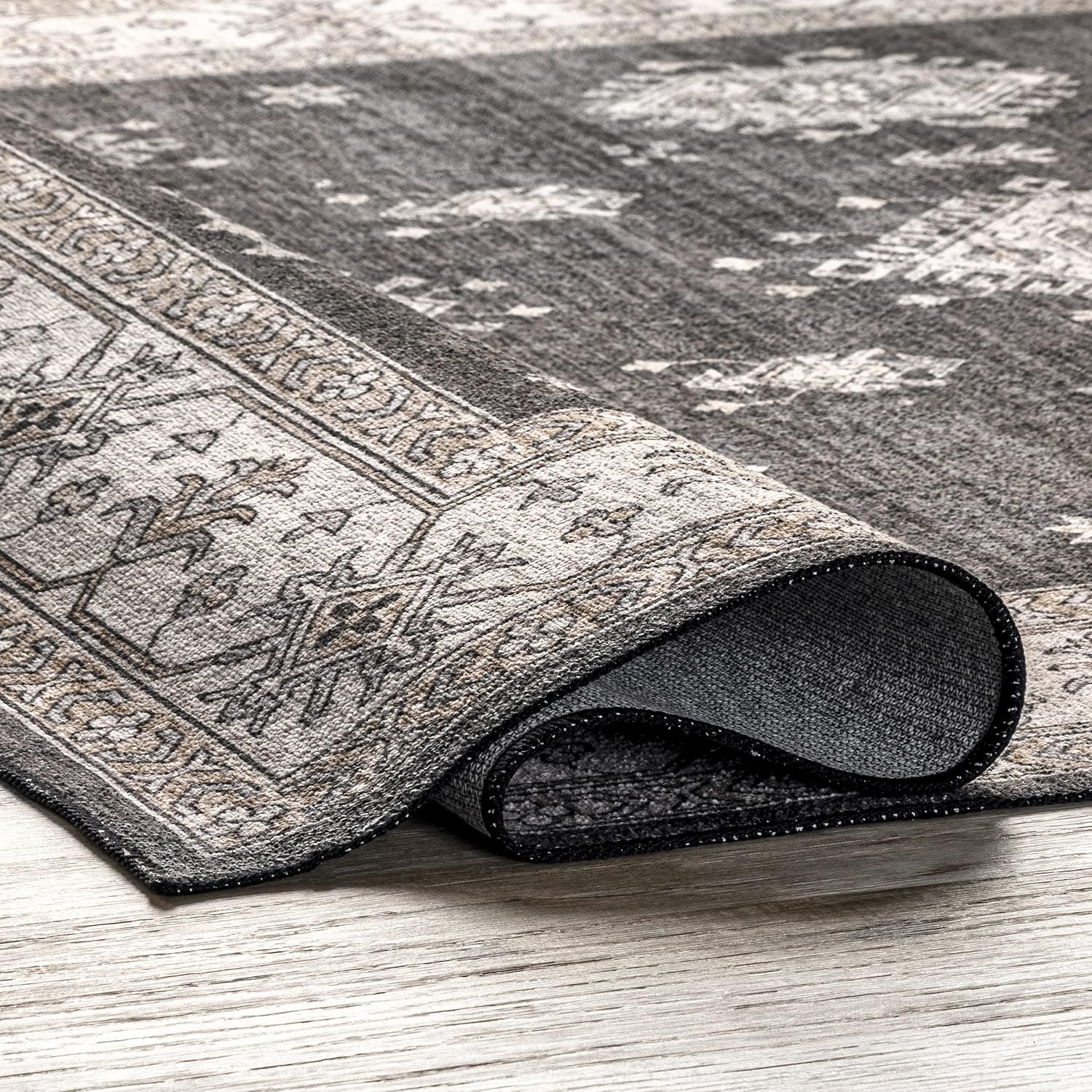nuLOOM Mollie – Alfombra ultrafina con borde tradicional lavable a máquina, 6 pies, redonda, color carbón