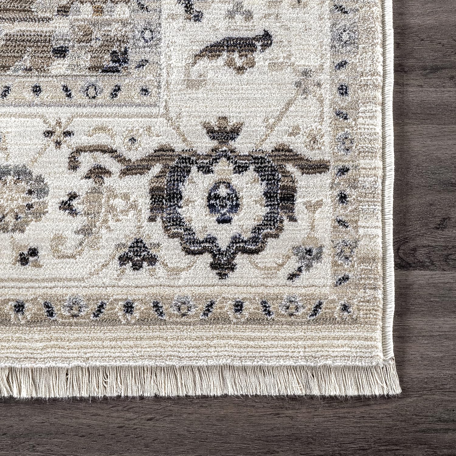 nuLOOM Oliveira – Alfombra de área con flecos y medallones florales, 4 x 6, color beige