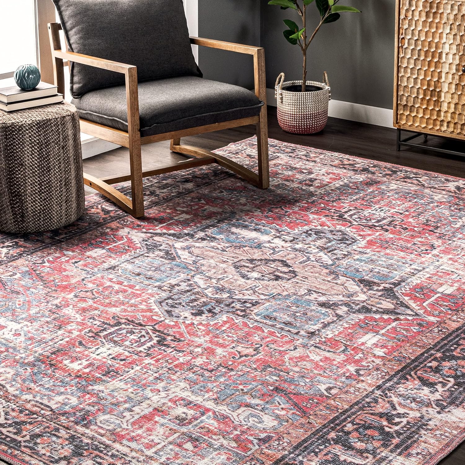 nuLOOM Jessie – Alfombra de medallón tradicional y envejecida lavable a máquina, 2 pies 8 pulgadas x 8 pies, color óxido