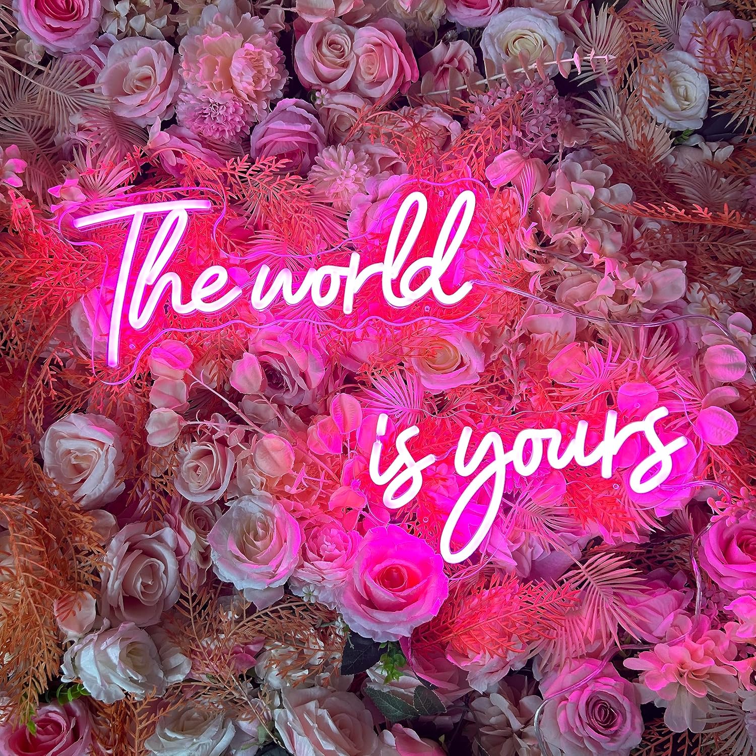 Letrero de neón grande de 28 pulgadas con texto en inglés “The World Is Yours” para dormitorio, control remoto regulable con regulación de