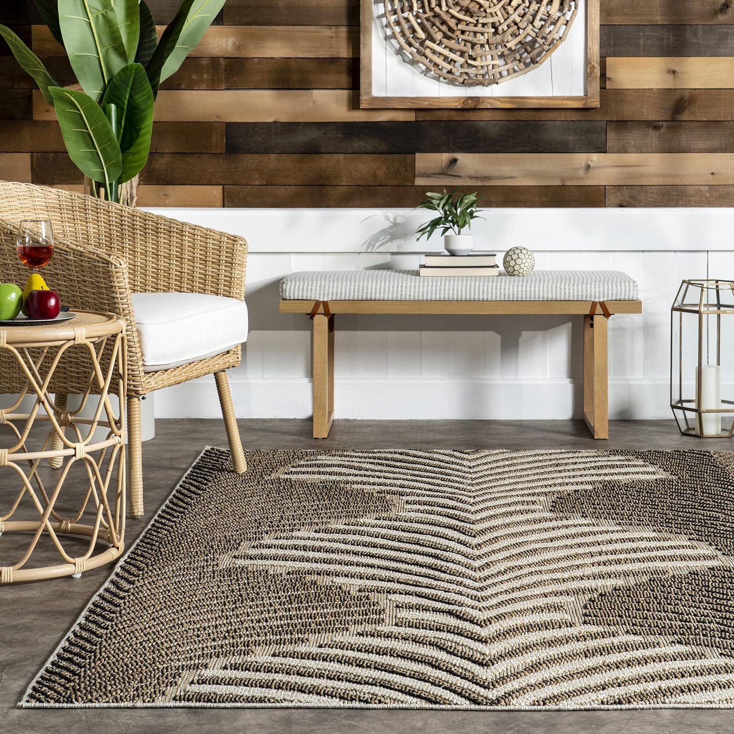 nuLOOM Mandie Modern Zebra – Alfombra de área para interiores y exteriores, 7 x 9 pies, color beige