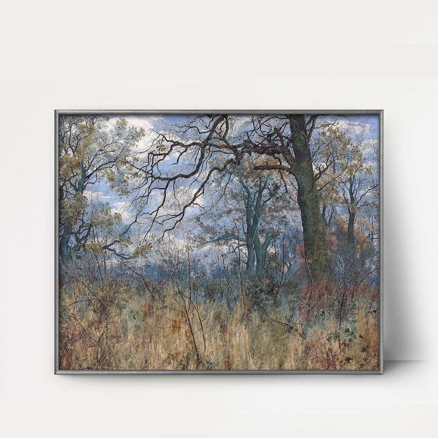 CLOUD NINE PRINTS  Árboles y sotobosque, impresión vintage de prado cubierto – Arte de pared de naturaleza recuperada, decoración de casa de campo