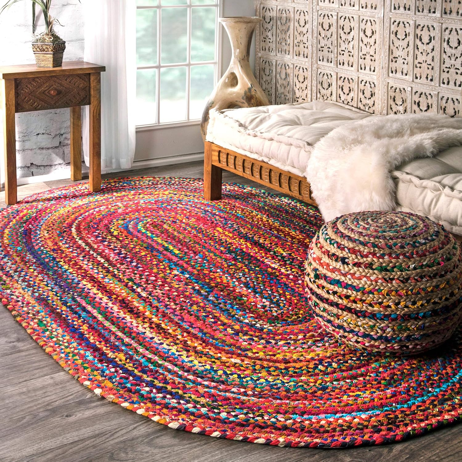 nuLOOM Tammara – Alfombra bohemia trenzada a mano, ovalada de 4 x 6 pies, multicolor