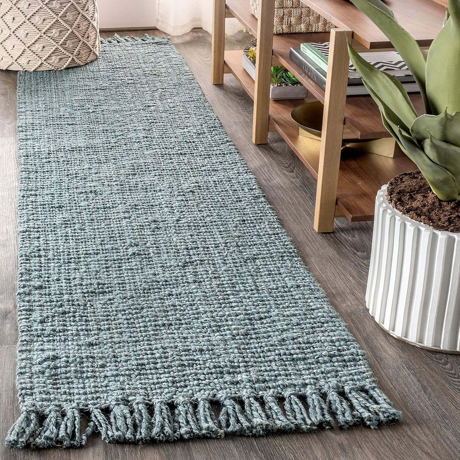 JONATHAN Y NRF103B-2 Pata – Alfombra tejida a mano de yute grueso con flecos para interior, estilo bohemio, de fácil limpieza, para dormitorio,