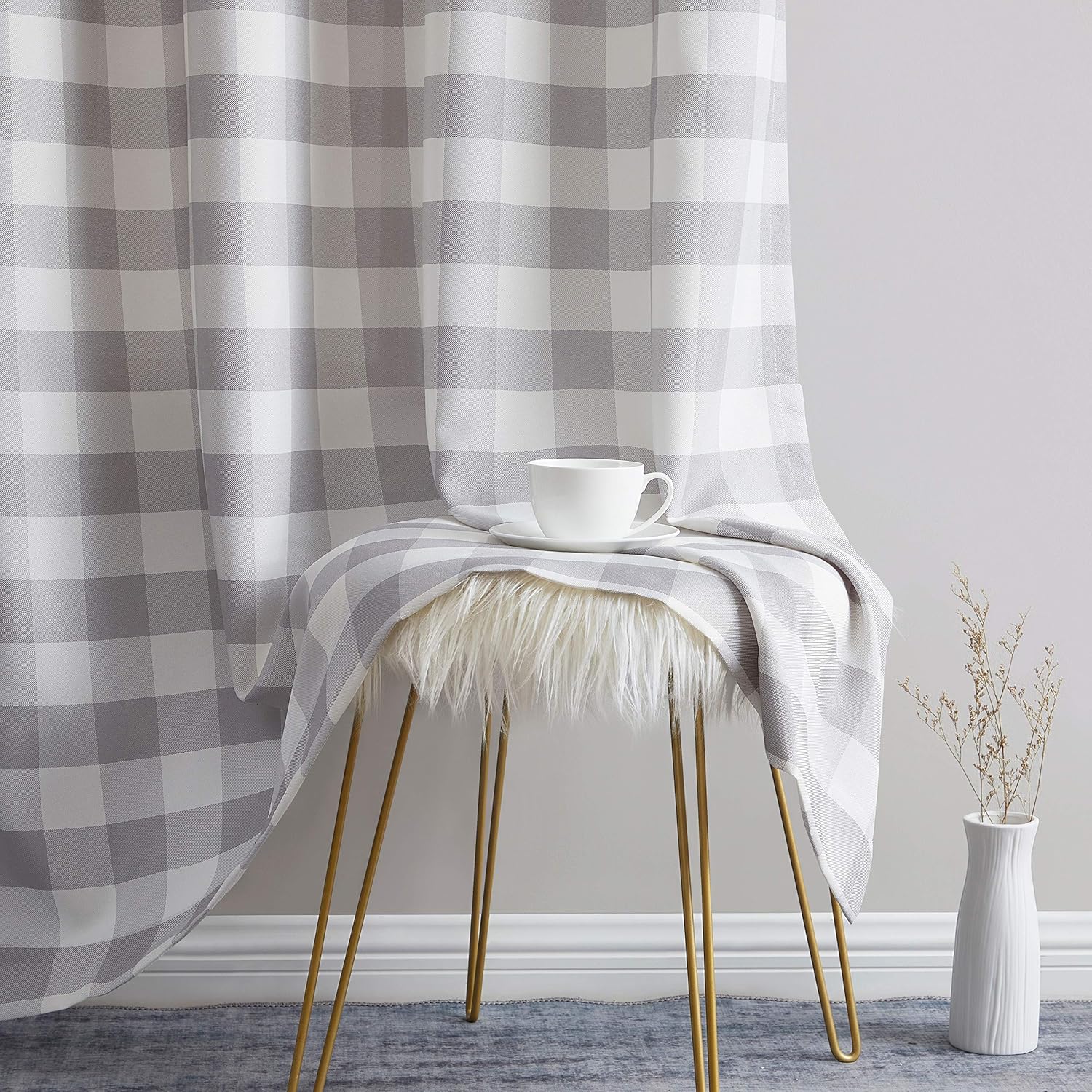 HLC.ME Hilltop Buffalo Check – Cortinas de ventana ligeras, translúcidas, texturizadas, con ojal, cortinas para dormitorio, comedor y sala de estar,